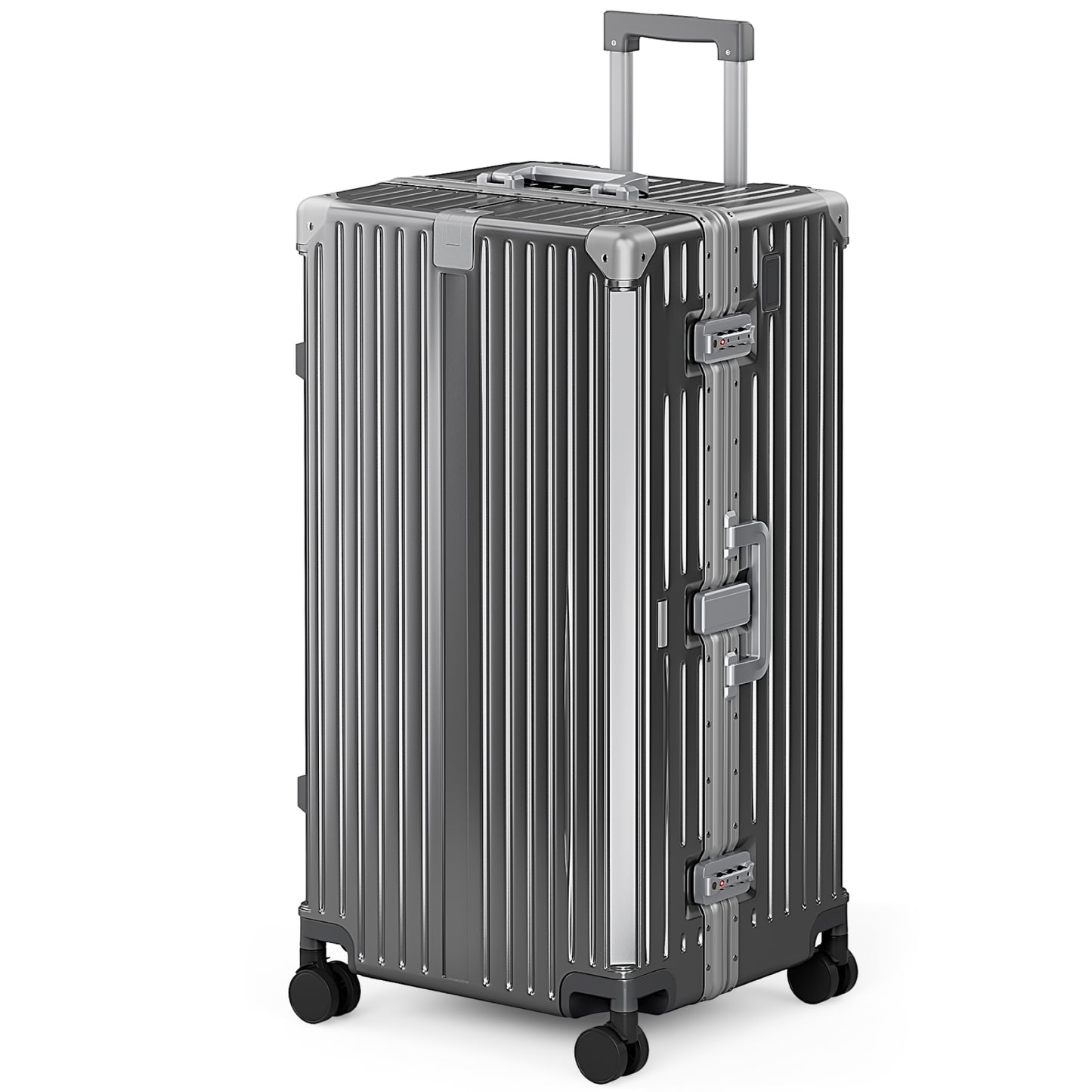 MF Studio 30 Inch Checked Trunk Luggage, Lightweight Zipperless PC Hardshell Suitcase with Aluminum Frame, TSA Locks, Spinner Wheels, USB Charging Port, Dark Gray