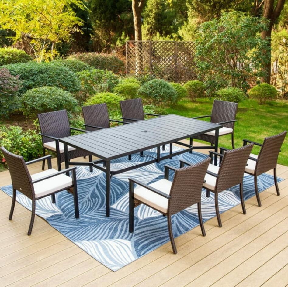 MF Studio 9 Piece Outdoor Dining Set with 8 Wicker Chairs and Rectangular Table