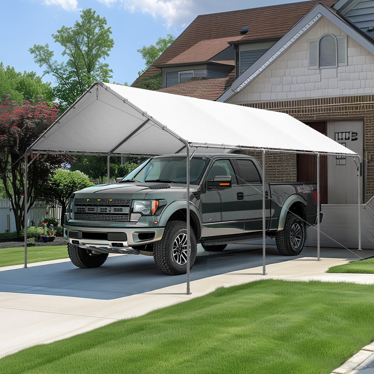 Summit Living 20 x 12 ft Portable Carport with Adjustable Height from 9.1 to 9.8 ft, Heavy Duty Car Canopy Storage Shelter, 8 Legs, White