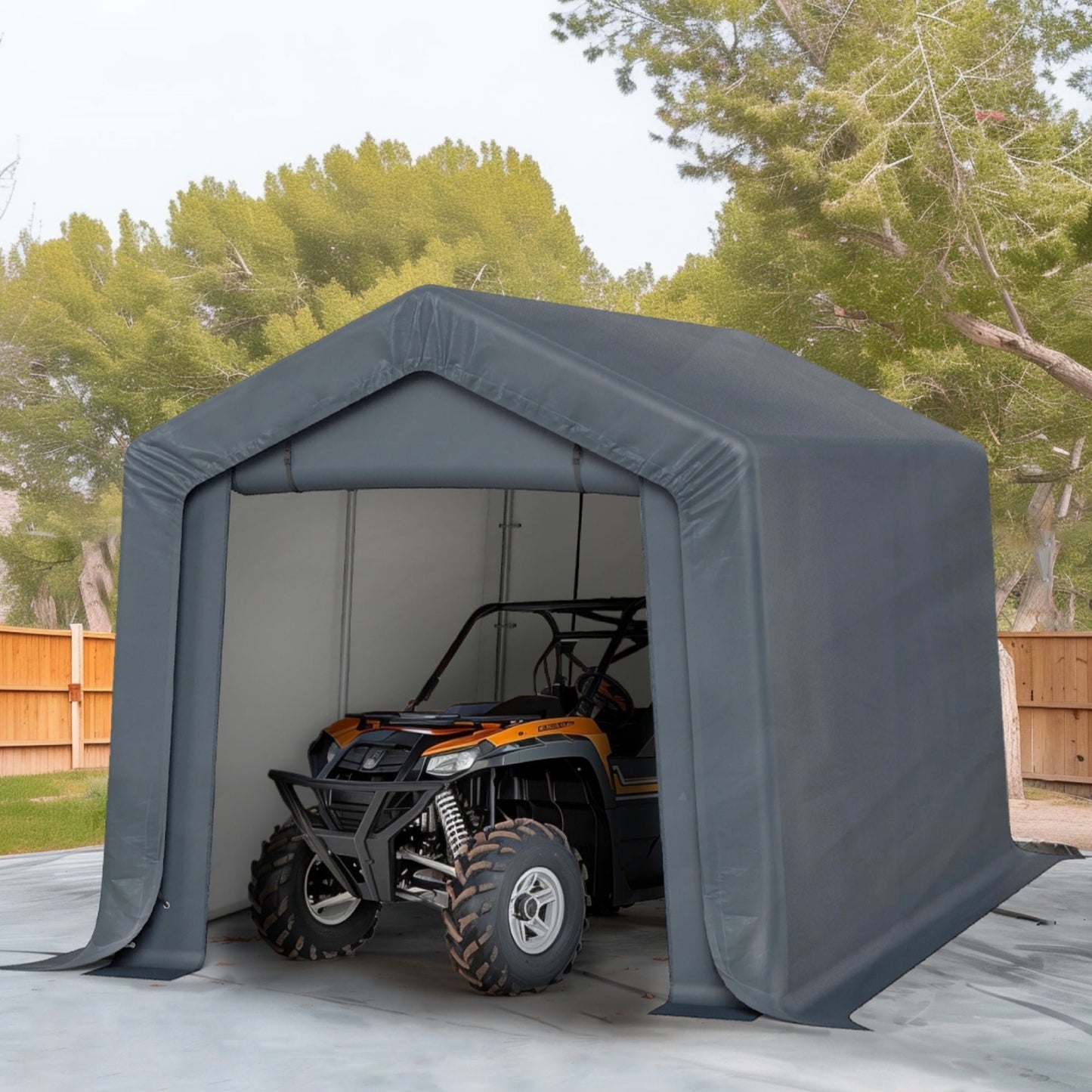 Summit Living 12 x 8 ft Outdoor Portable Storage Shed, Garden Tool Storage Tent Shelter with Roll-up Zipper Door & Waterproof Canopy, Dark Gray