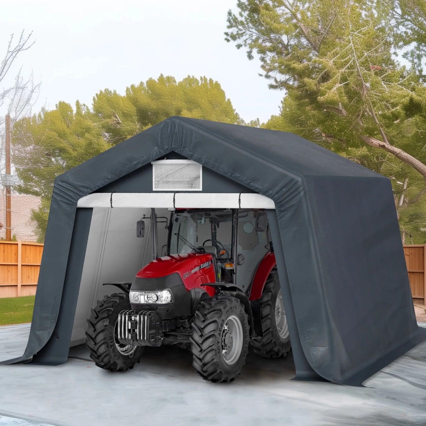 Summit Living 14 x 12 ft Outdoor Portable Storage Shed, Garden Tool Storage Tent Shelter with Roll-up Zipper Door & Waterproof Canopy, Dark Gray
