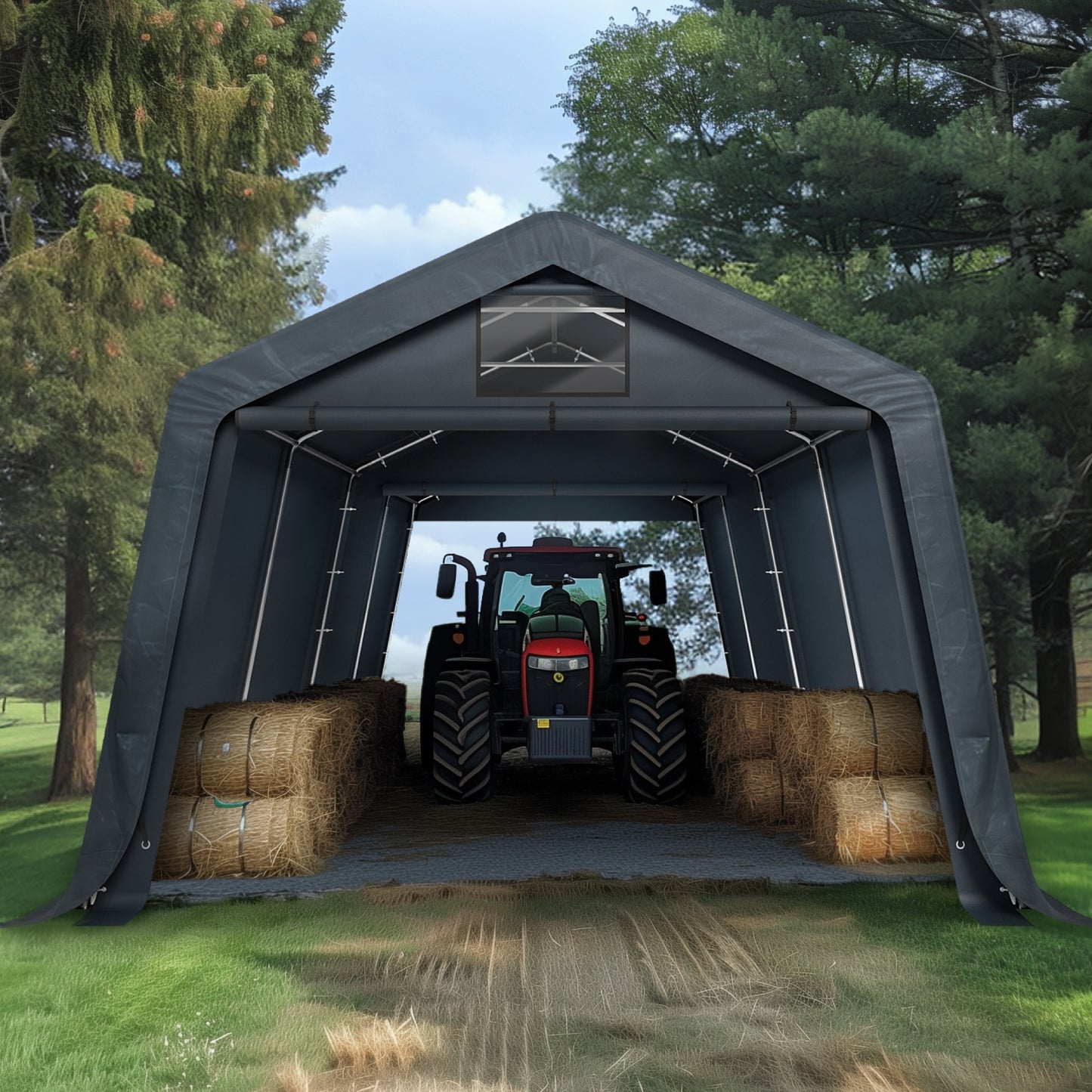 Summit Living 22' x 13' Heavy Duty Carport with Roll-up Doors & Ventilated Windows, Outdoor Portable Storage Shed Car Shelter, Garage with All-season Canopy