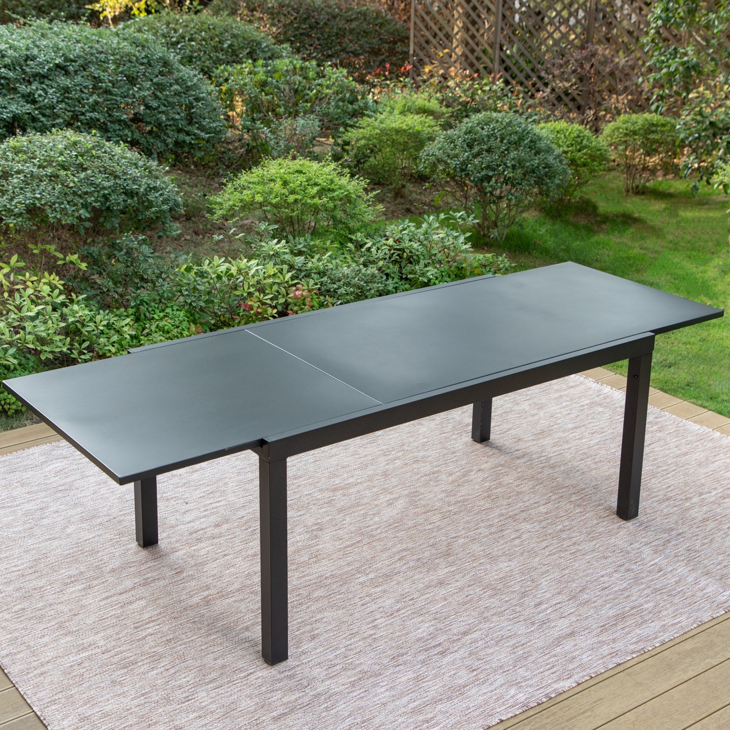 MF Studio 99" Steel Extendable Outdoor Patio Dining Table for 6-8 Person, Black
