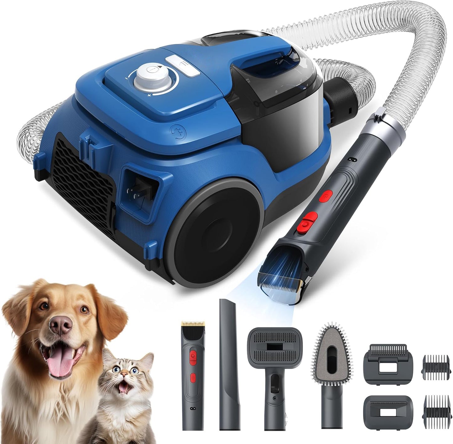 WATTSMART Pet Grooming Kit & Dog Hair Vacuum, 6-in-1 Dog Grooming Kit Suction 99% Pet Hair, 8 Pet Grooming Tools, Wheeled for Easy Pet Grooming