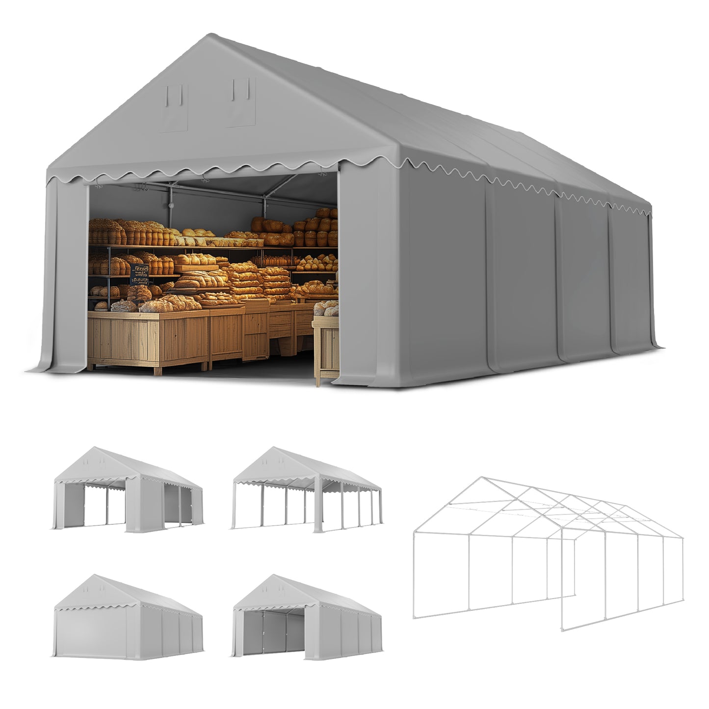 Summit Living 13 x 26 x 10 ft Heavy Duty Outdoor Commercial Canopy with Removable Sidewalls, All-Weather Market Stall Storage Canopy Shelter, Gray