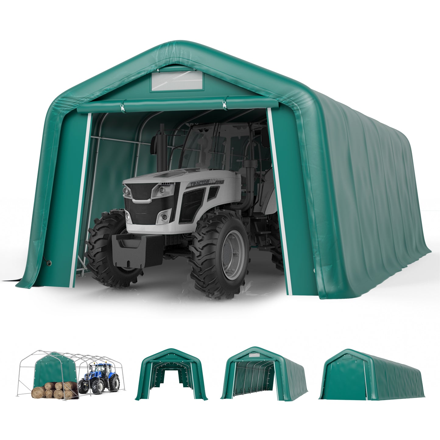 Summit Living 11 x 24 x 8.4 FT Green All-Weather Outdoor Portable Storage Shed, Steel Peak Style Canopy Carport, Agricultural Storage Shelter Tent