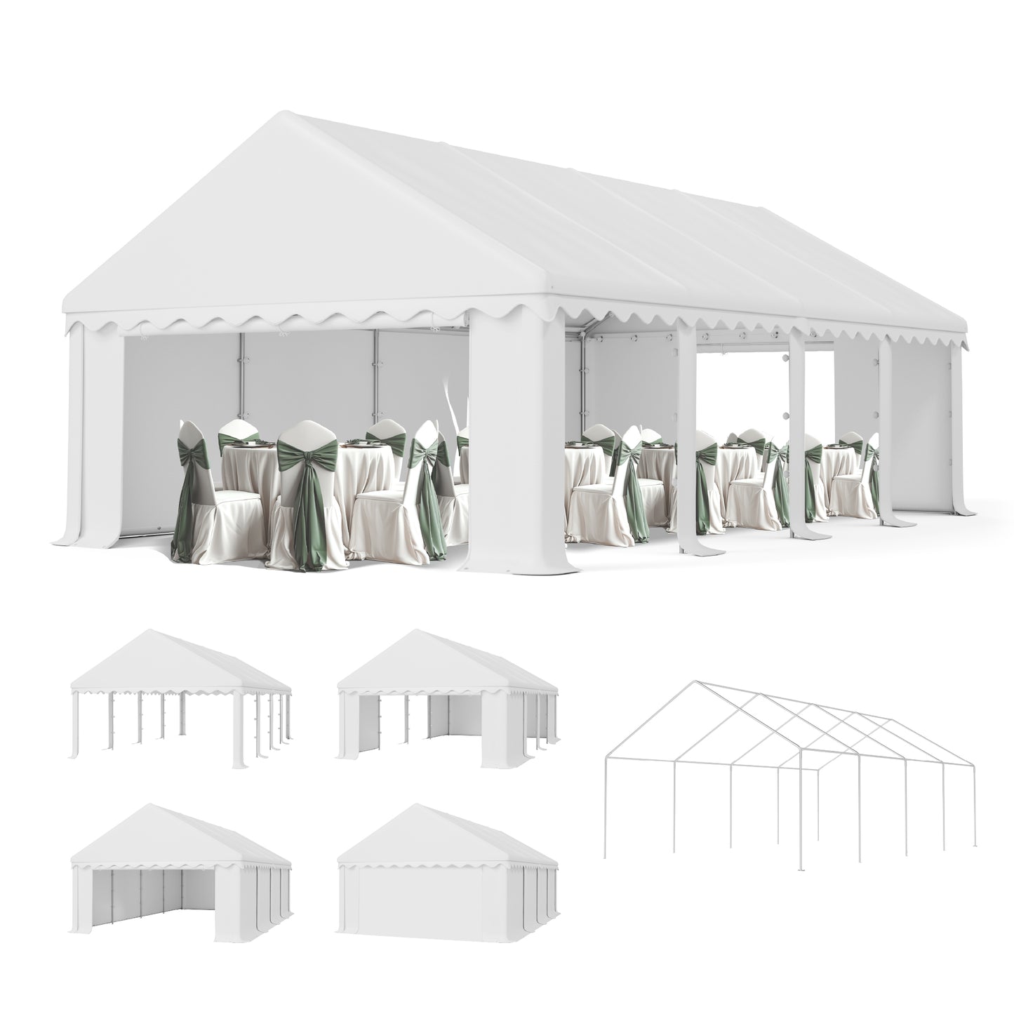 Summit Living 16 x 26 x 9.4 FT Party Tent with Removable Sidewalls, Heavy Duty Outdoor Event Canopy Shelter, Wedding Tent, White