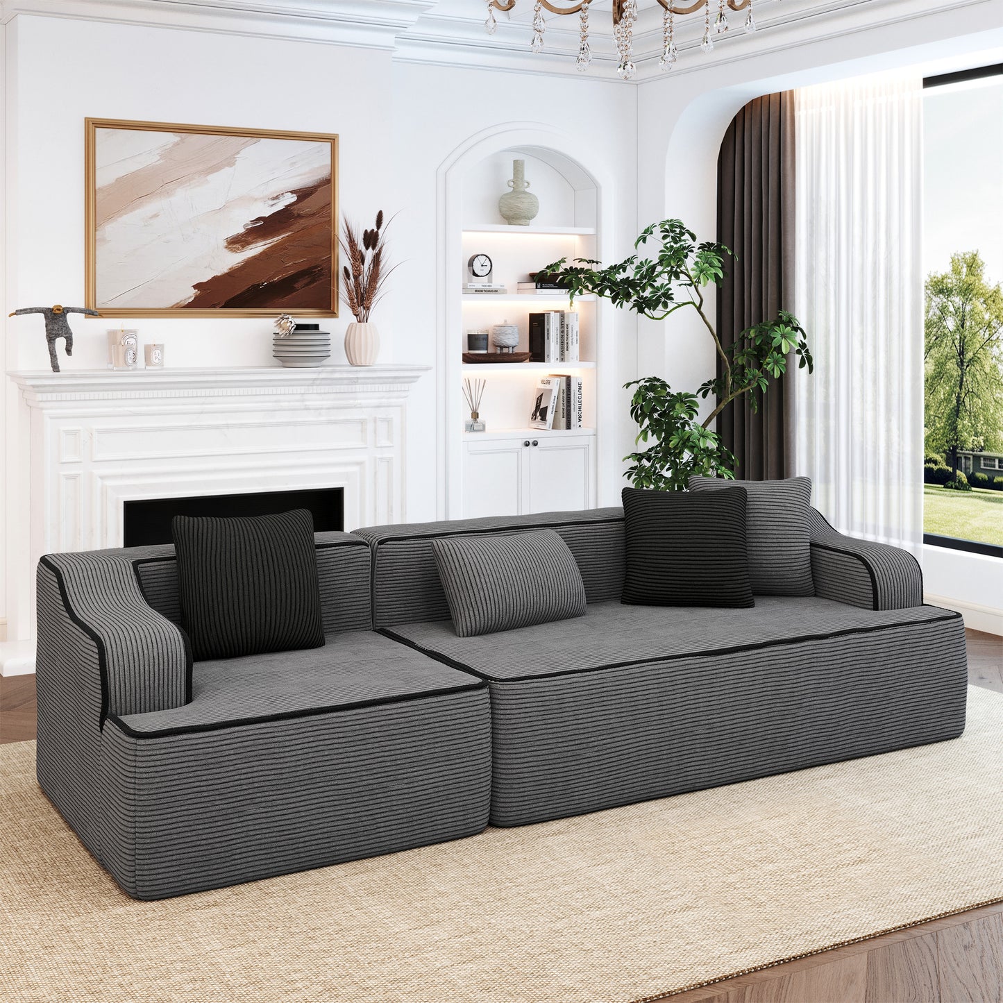 MF Studio 104.9" Sectional Sofa with Deep Seat, 3-Seater Cloud Modular Couch, No Assembly Required, Dark Gray