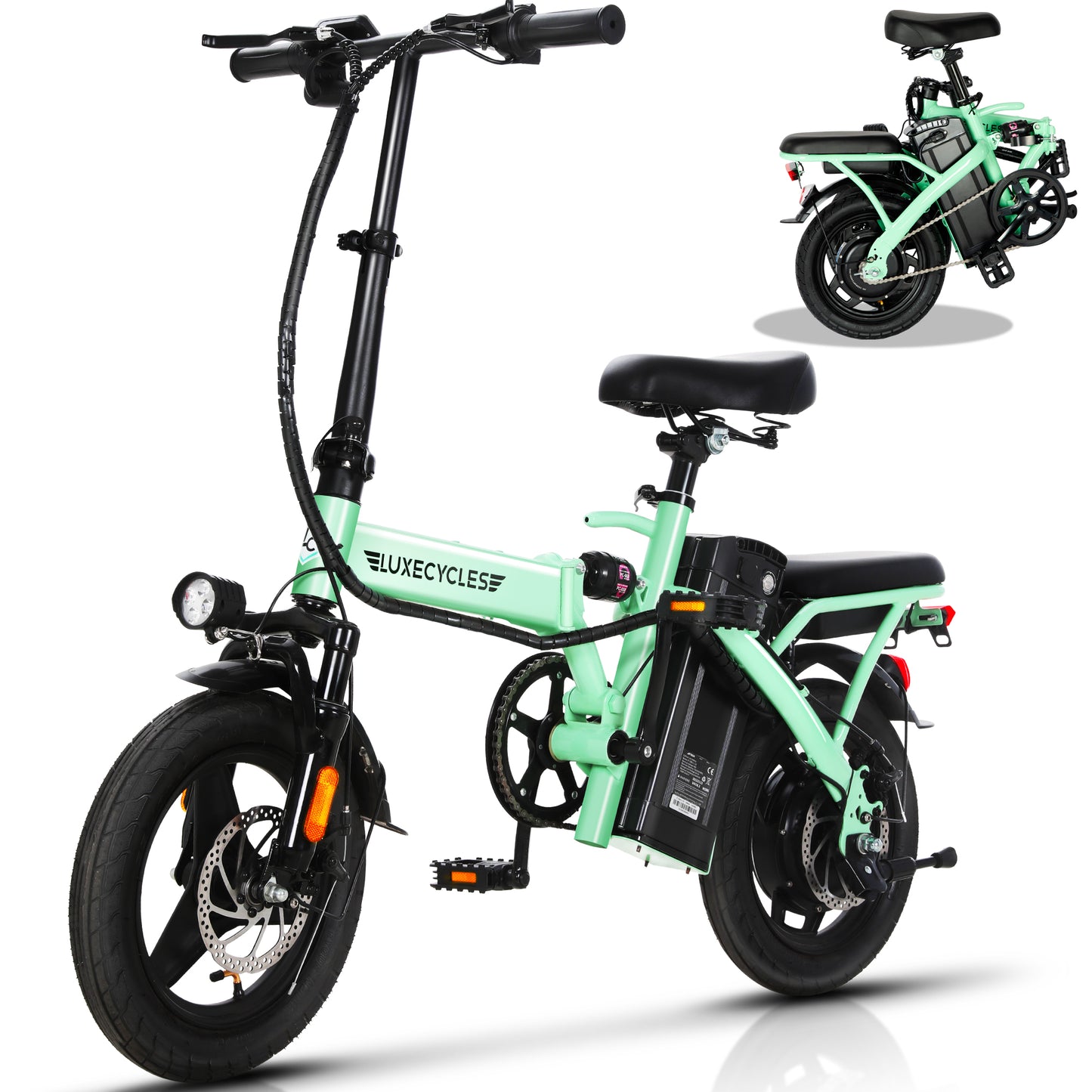 Summit Living 14" Folding Electric Bike for Adults Teens, 48V/13AH Battery E-Bike with 48V 350W (500W Peak) Motor, Pedal-Assist, 3 Riding Modes Commuter Cruiser City Electric Bicycle