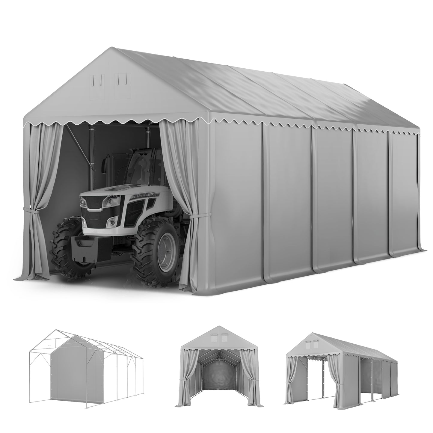 Summit Living 13 x 32 x 13 ft Portable Carport with Removable Sidewalls, All-Weather Outdoor Storage Canopy and Shelter, Gray