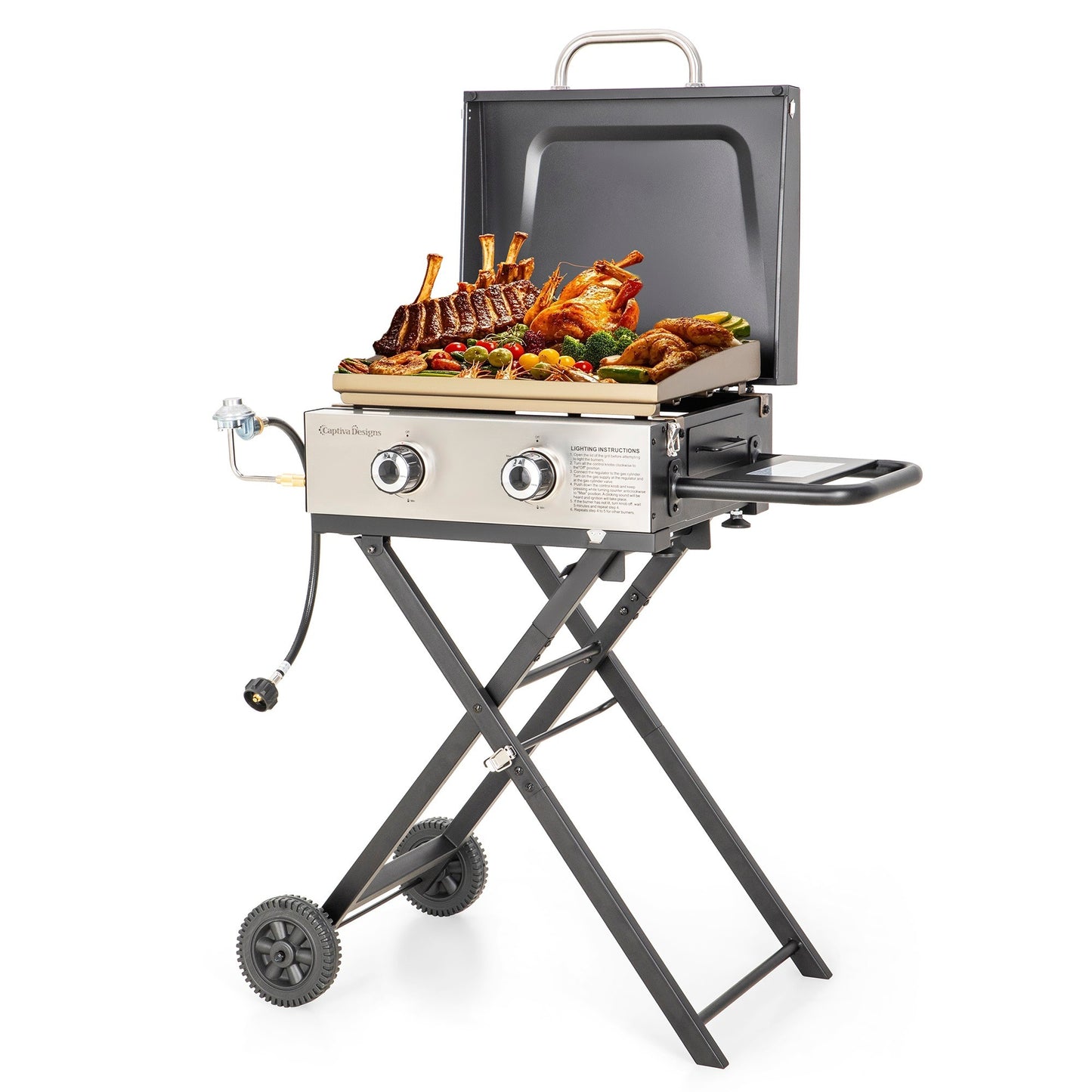 Summit Living 2-Burner Outdoor Propane Griddle Grill Portable Stainless Steel BBQ Grill