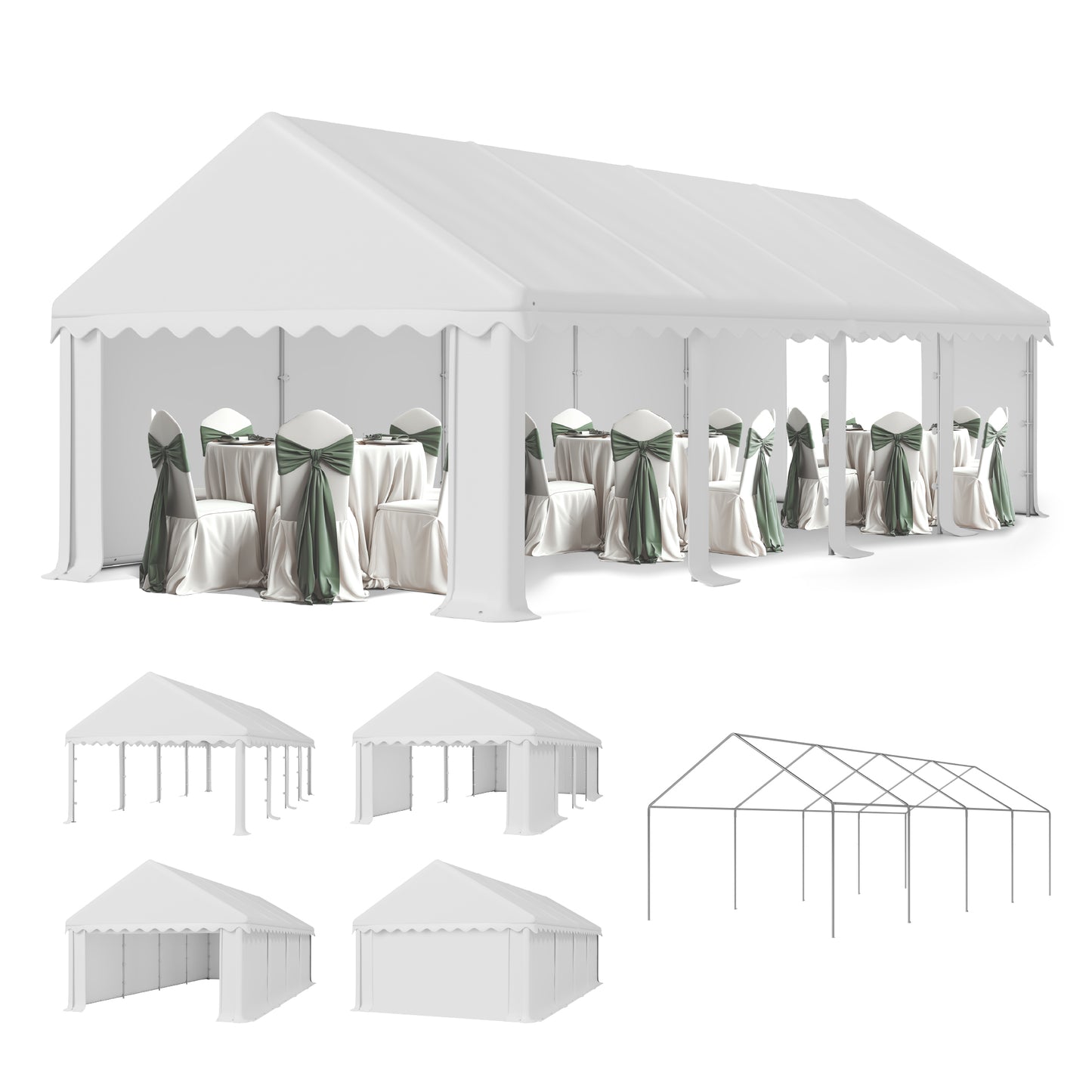 Summit Living 13 x 29.5 x 9.8 FT Party Tent with Removable Sidewalls, Heavy Duty Outdoor Event Canopy Shelter, Wedding Tent, White