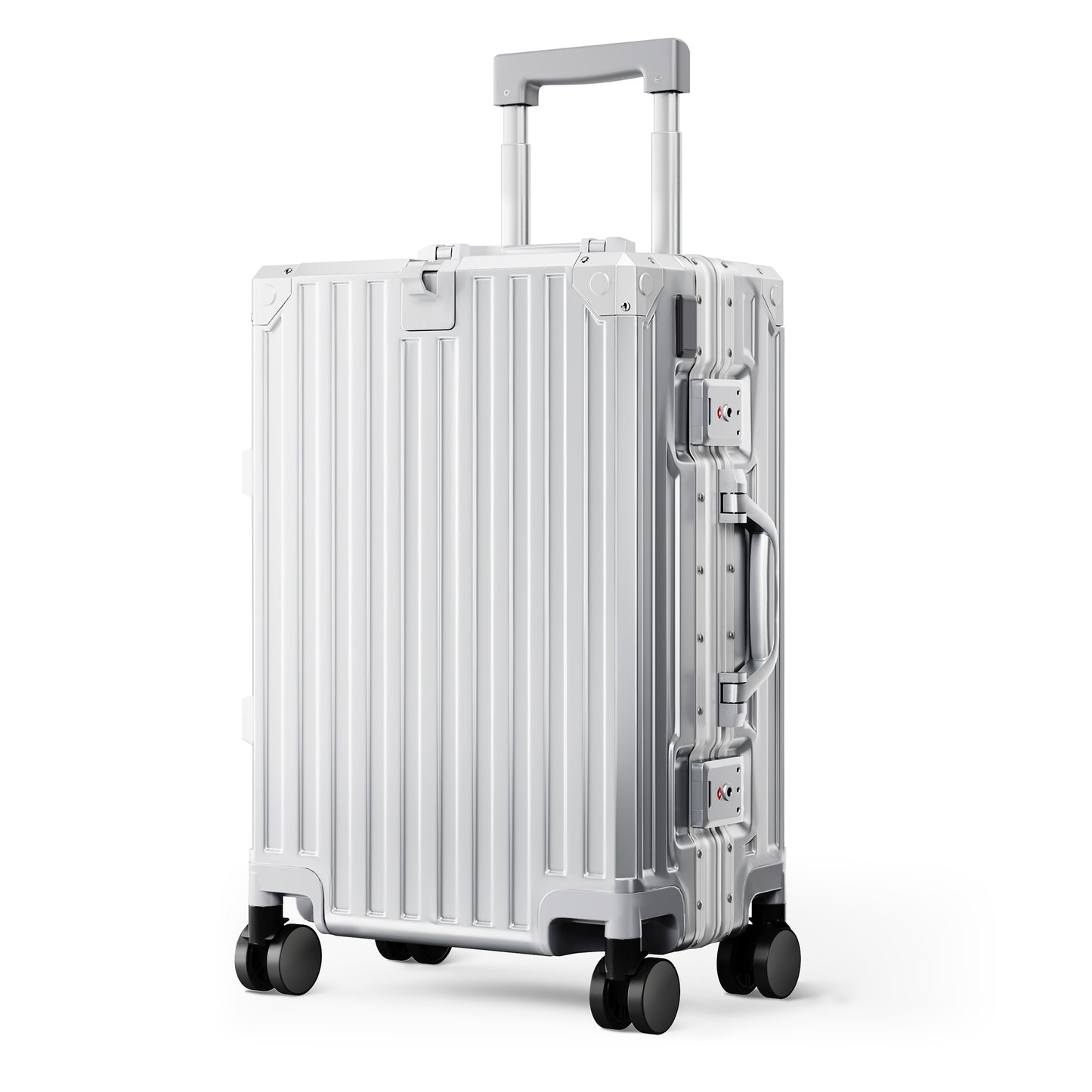 MF Studio 20 inch Carry on Luggage, Lightweight PC Hardshell Zipperless Suitcase with Aluminum Frame, TSA locks, Spinner Wheels, USB Charging Port, Cup Holder, Silver Gray