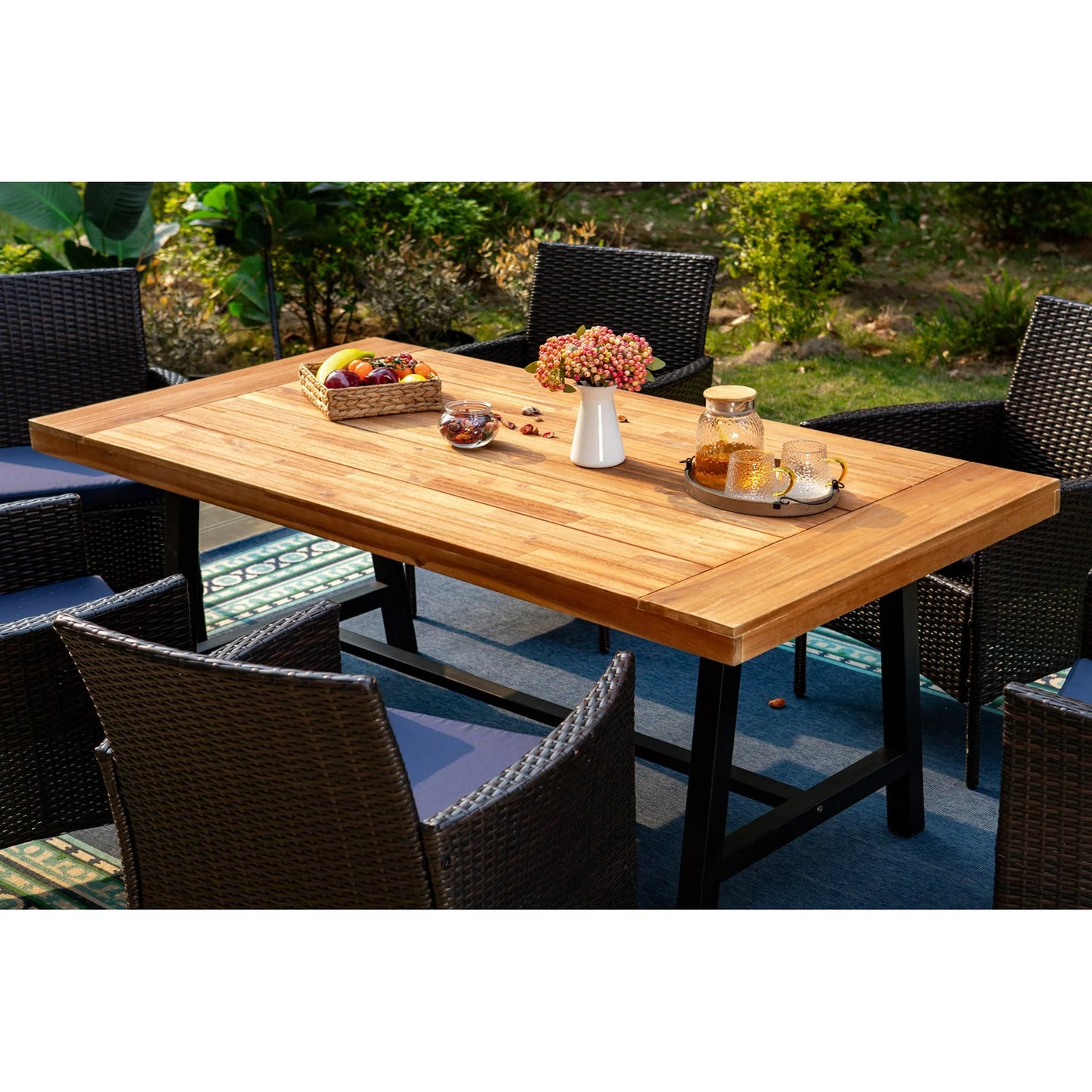 MF Studio Patio 6-Person Acacia Wood Table Outdoor Dining Picnic Coffee Table for Backyard, Garden, Lawn, Farmhouse-Teak Color