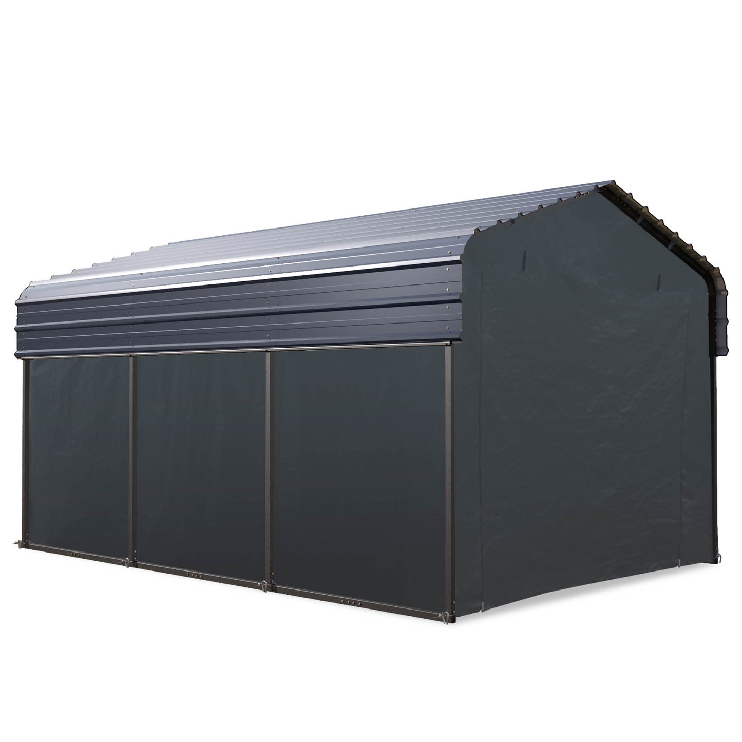 Summit Living 10 x 15 ft Steel Carport with Side Walls and Galvanized Metal Roof, Heavy Duty Outdoor Garage Car Shelter