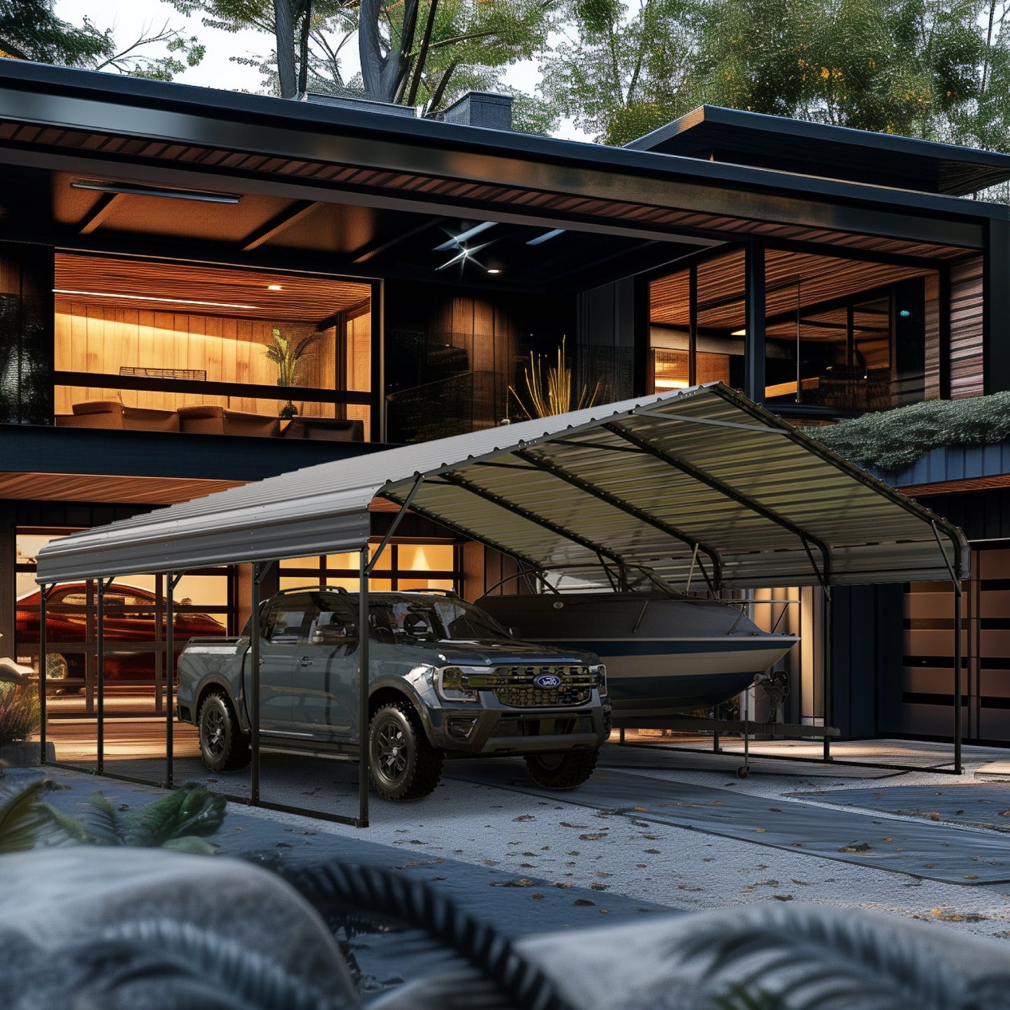 Summit Living 20 x 20 ft Metal Carport with Galvanized Roof, Heavy-Duty Steel Garage Car Storage Shelter, Gray