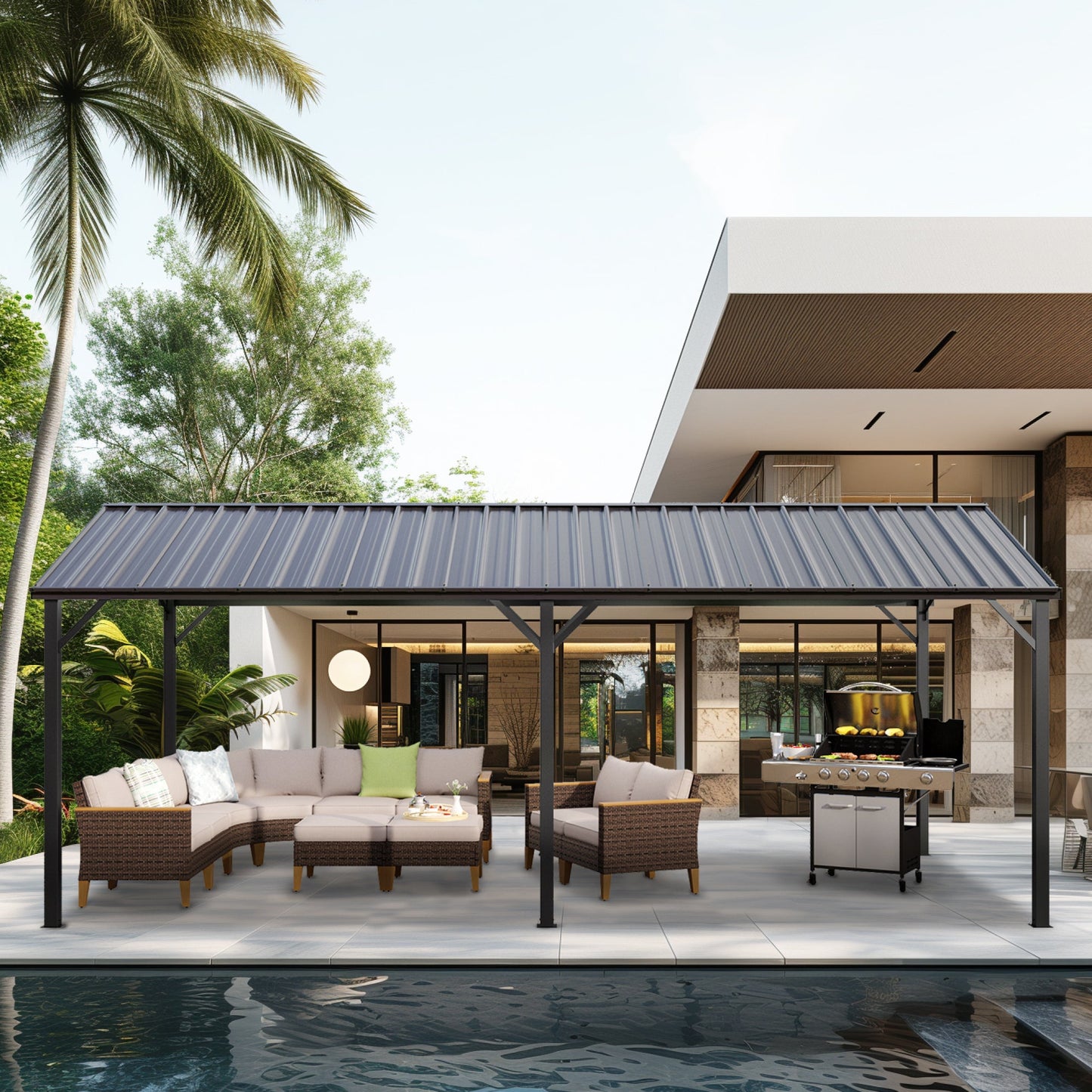 Summit Living 10 x 20 ft Metal Steel Carport with Galvanized Vertical Roof, Heavy-Duty Garage Car Storage Shelter, Hot Tub Hardtop Gazebo, Gray