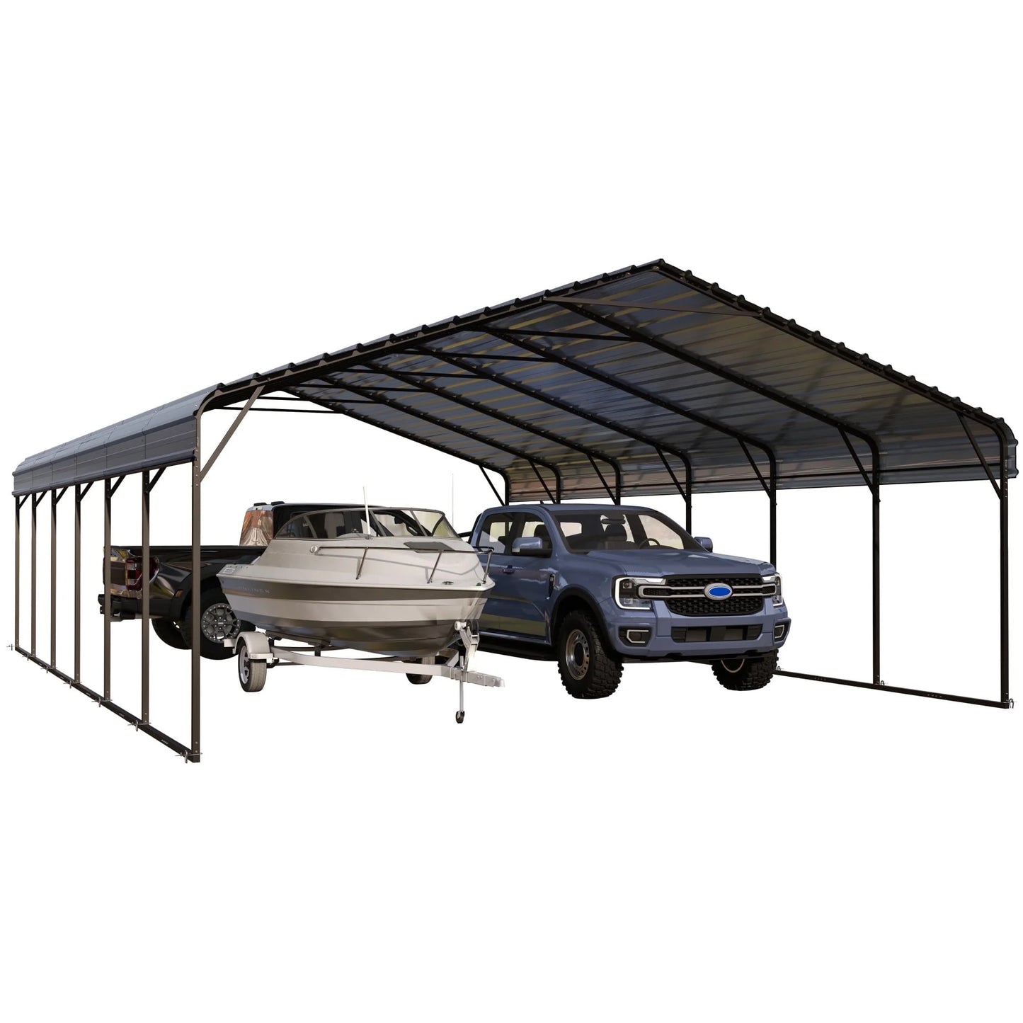 Summit Living 20 x 30 ft Outdoor Metal Carport with Galvanized Steel Roof, Heavy-Duty Steel Garage Car Storage Shelter, Gray