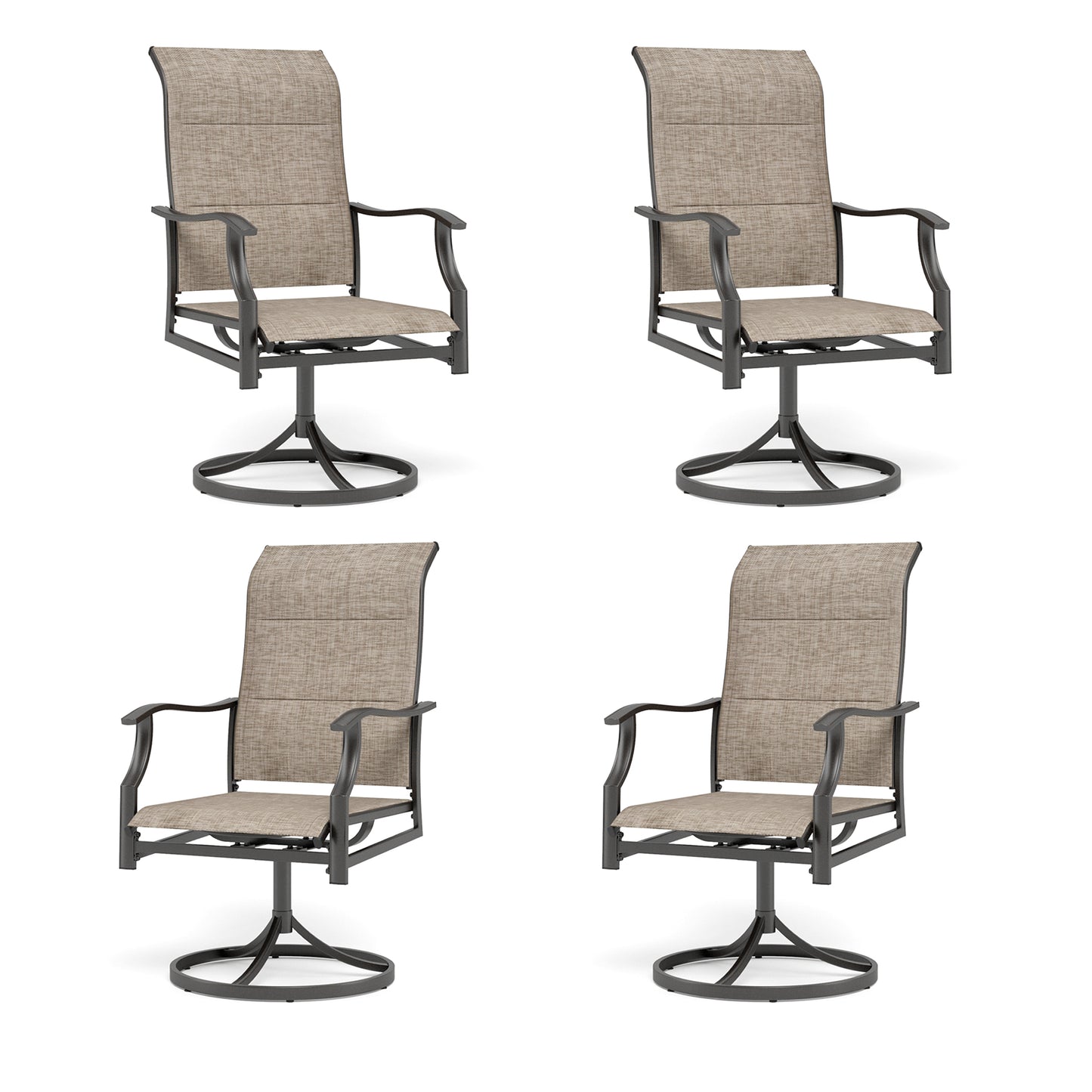 SUMMIT LIVING 4-Piece Outdoor Metal Steel Dining Swivel Chairs, Textilene Patio High-Back Padded Rocking Chairs, Grayish-brown