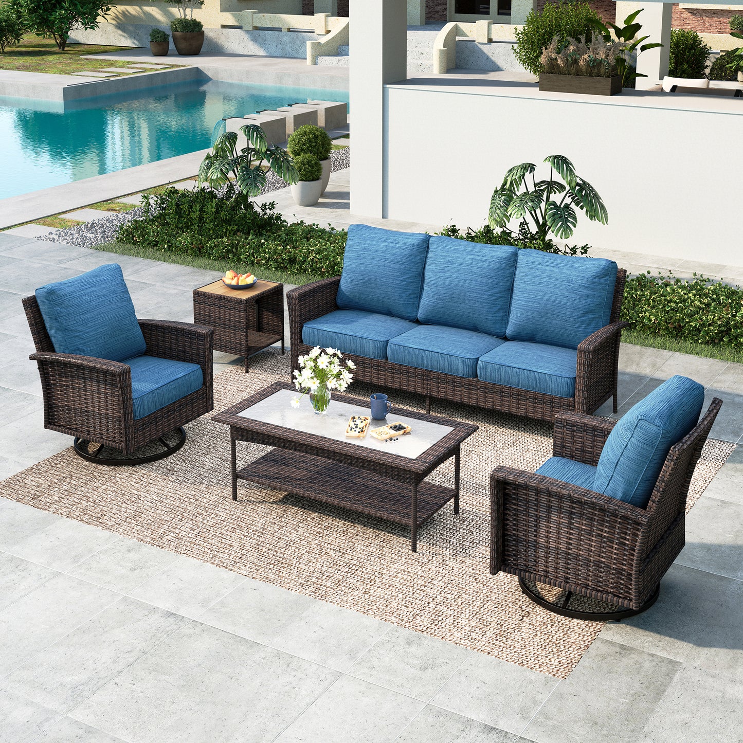 Summit-Living-5-Seat-Wicker-Patio-Furniture-Set-with-2-Swivel-Chairs-3-Seat-Sofa-with-2-pieces-Coffee-Table-Outdoor-Rattan-Sectional-Conversation-Set-Peacock-Blue