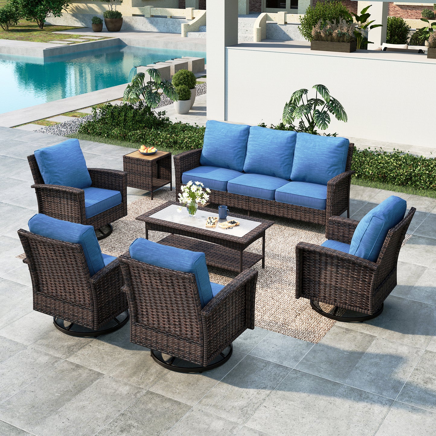 Summit-Living-7-Seat-Wicker-Patio-Furniture-Set-with-4-Swivel-Chairs-3-Seat-Sofa-with-2-Coffee-Table-Outdoor-Sectional-Conversation-Set-Navy-blue