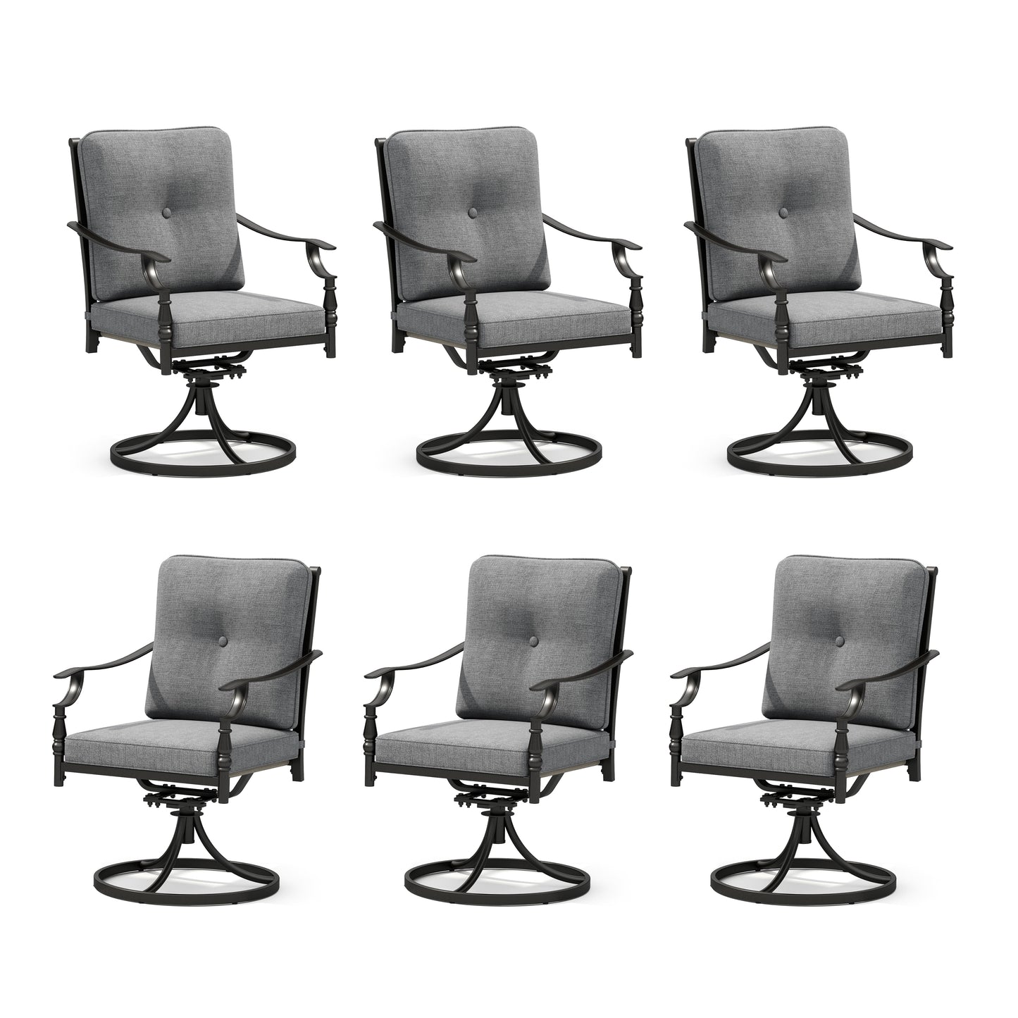 Summit Living Swivel Outdoor Patio Dining Chairs Set of 6, 6-Piece Metal Outdoor Patio Chairs with Cushion, Gray