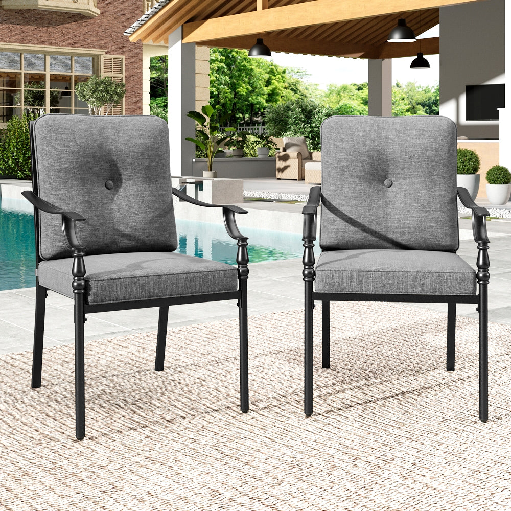 Summit Living Outdoor Patio Dining Chairs Set of 2, 2-Piece Metal Outdoor Patio Chairs with Cushion, Gray
