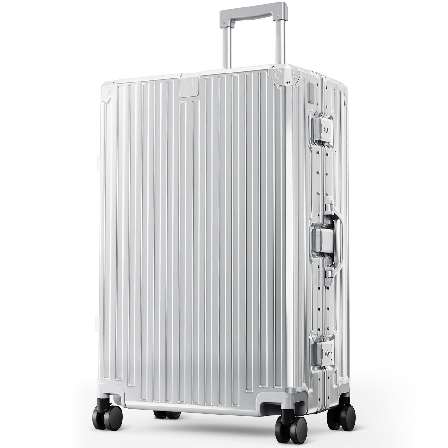 MF Studio 28 inch Checked Luggage, Lightweight PC Hardshell Zipperless Suitcase with Aluminum Frame, TSA locks, Spinner Wheels, USB Charging Port, Cup Holder, Silver Gray