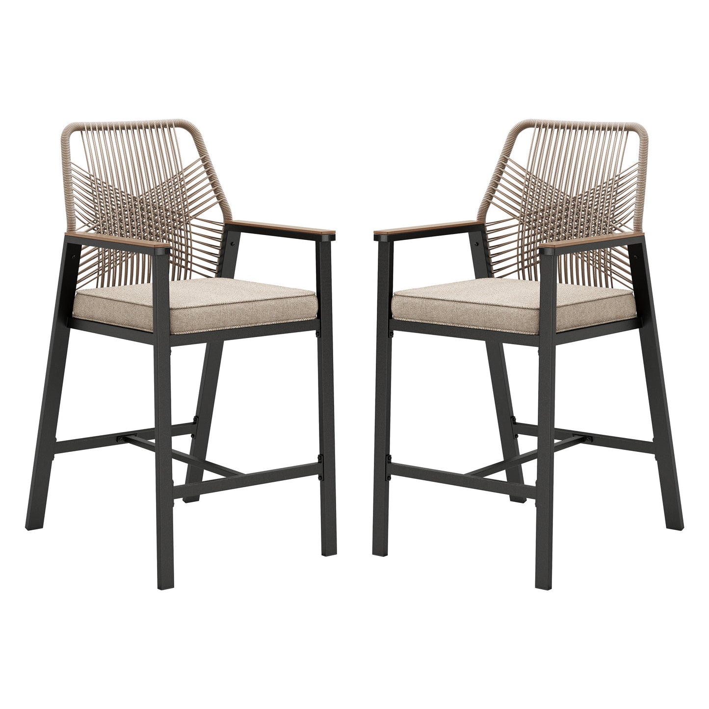 MF Studio Outdoor Bar Stool Set of 2, All-Weather Rattan Patio Counter Height Bar Chairs with Removable Cushion for Patio, Garden, Kitchen