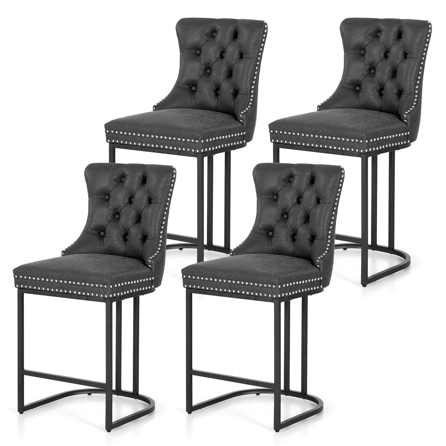 Summit Living 24 Inch Counter Bar Stools with Back for Kitchen Upholstered Faux Leather Barstools Set of 4 , White & Gold