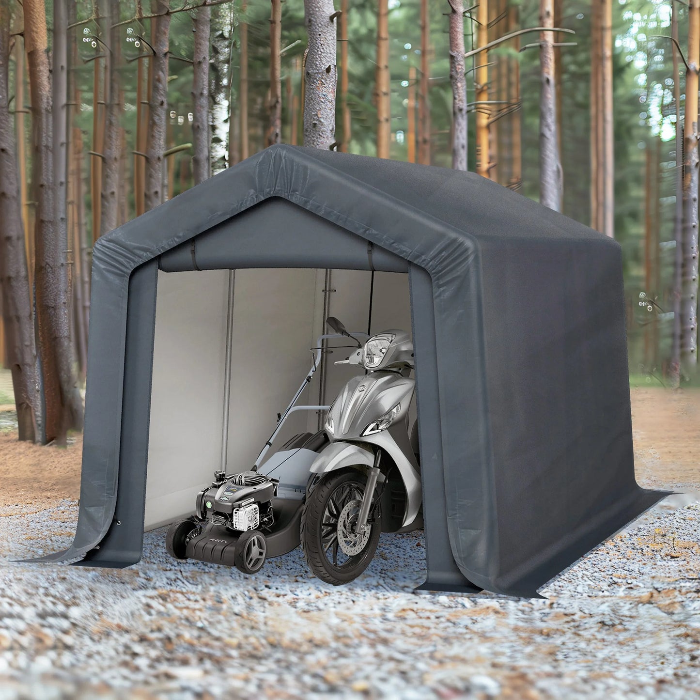 Summit Living 15 x 10 ft Portable Storage Shed with Roll-up Zipper Door, Waterproof Canopy Shelter, Heavy Duty Steel Carport, Black