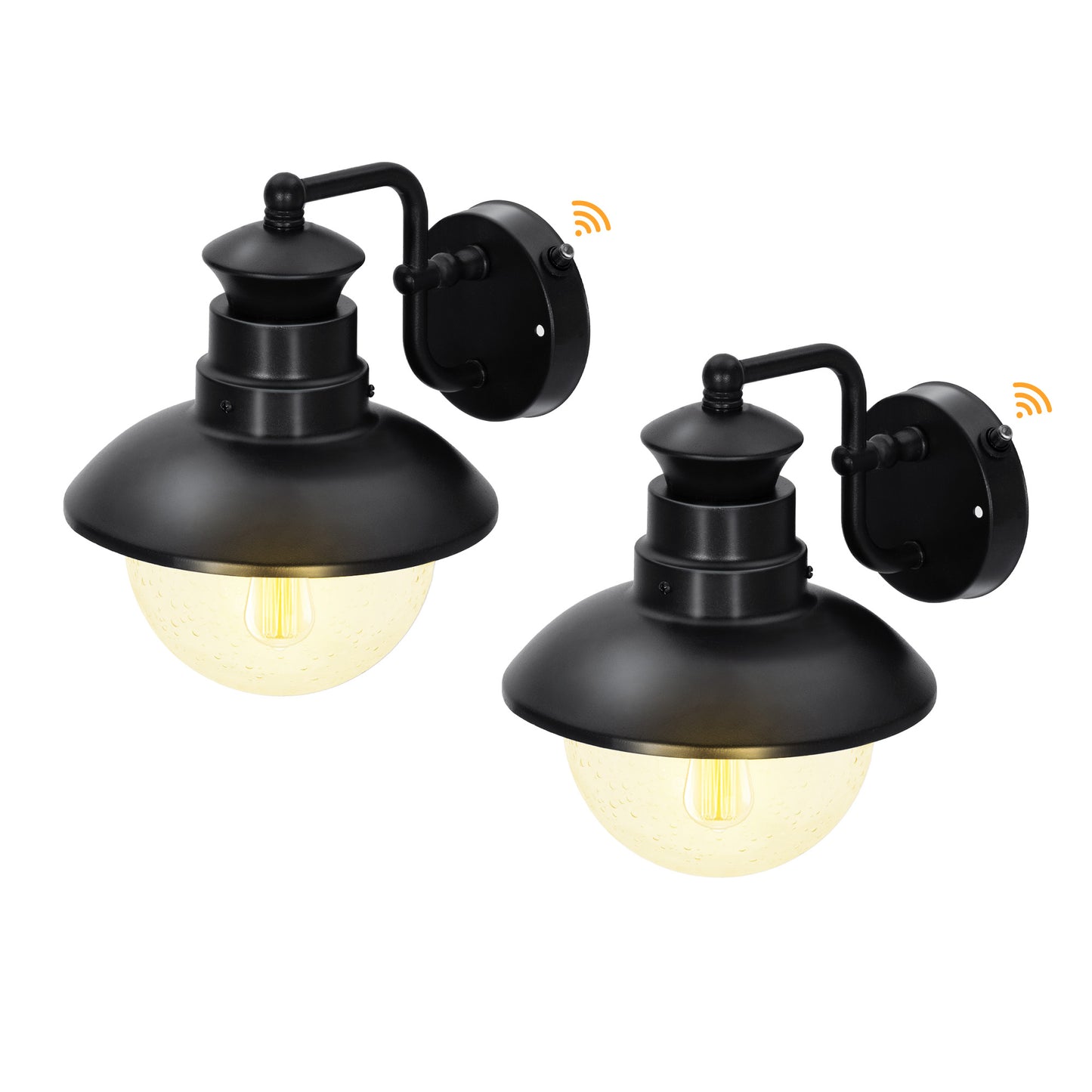 MF Studio 2-Pack Black Die-Cast Aluminum Outdoor Wall Light, Dusk to Dawn Sconce Lantern Light with E26 Bulb Base & Round Water Ripple Glass Shade for Porch, Street, Front Door, Garage