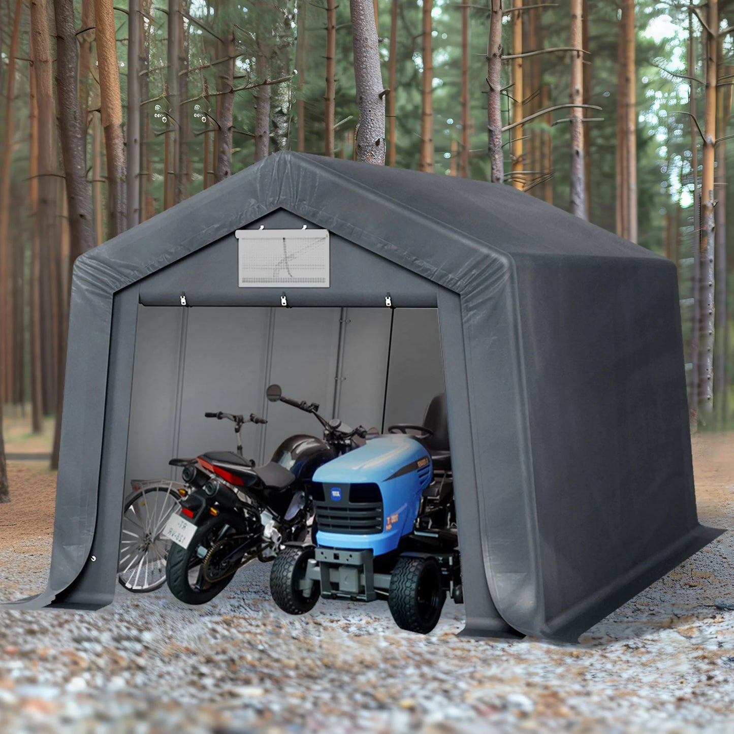 Summit Living 15 x 10 ft Portable Storage Shed with Roll-up Zipper Door, Waterproof Canopy Shelter, Heavy Duty Steel Carport, Black