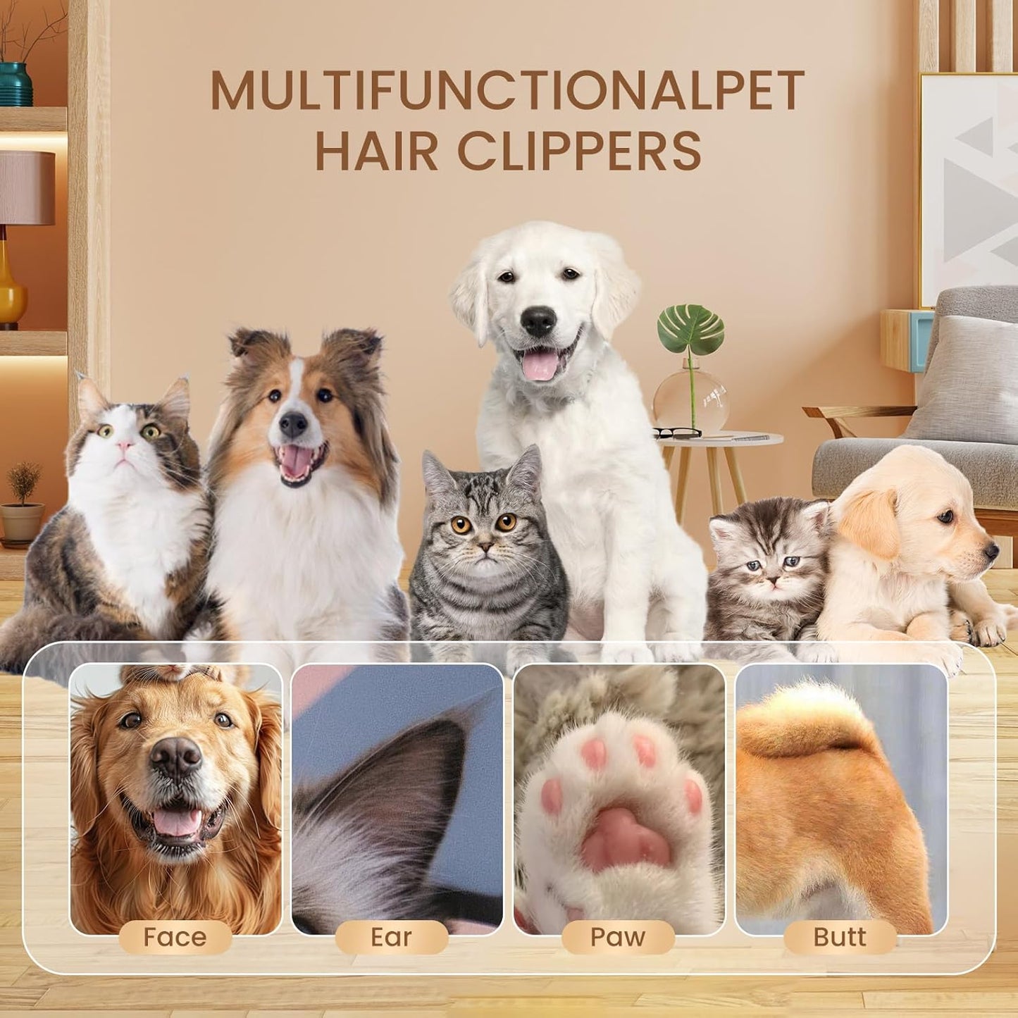 Grandtail Electric Dog Trimmer for Dogs Paw Hair Trimmer, Electric and battery-powered hair clippers,Pet Paws Trimmer with Led Light, Rechargeable Low Noise Pet Trimmer Hair Clipper
