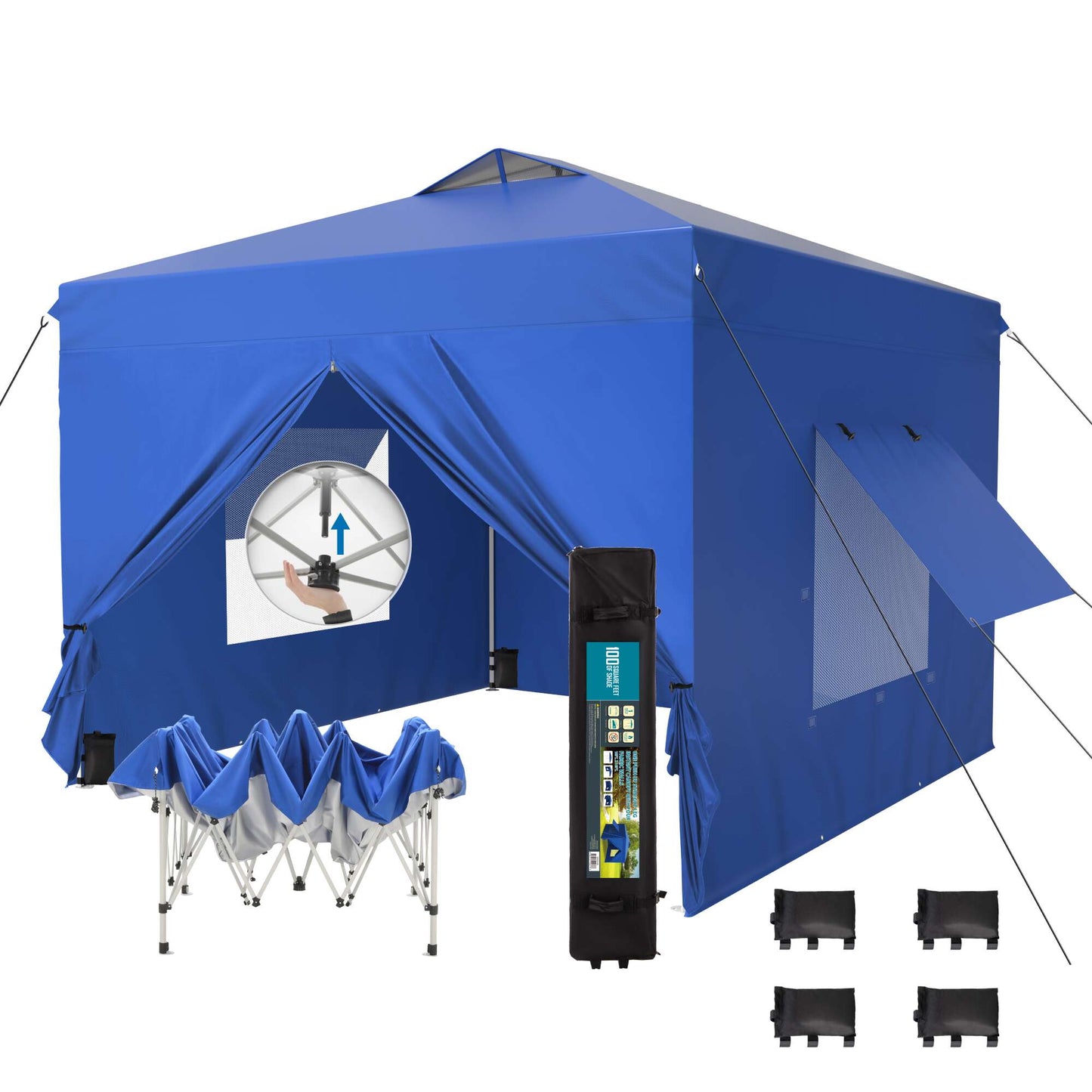 Summit Living 10' x 10' Pop up Canopy Tent with Sidewalls for Outside, Blue