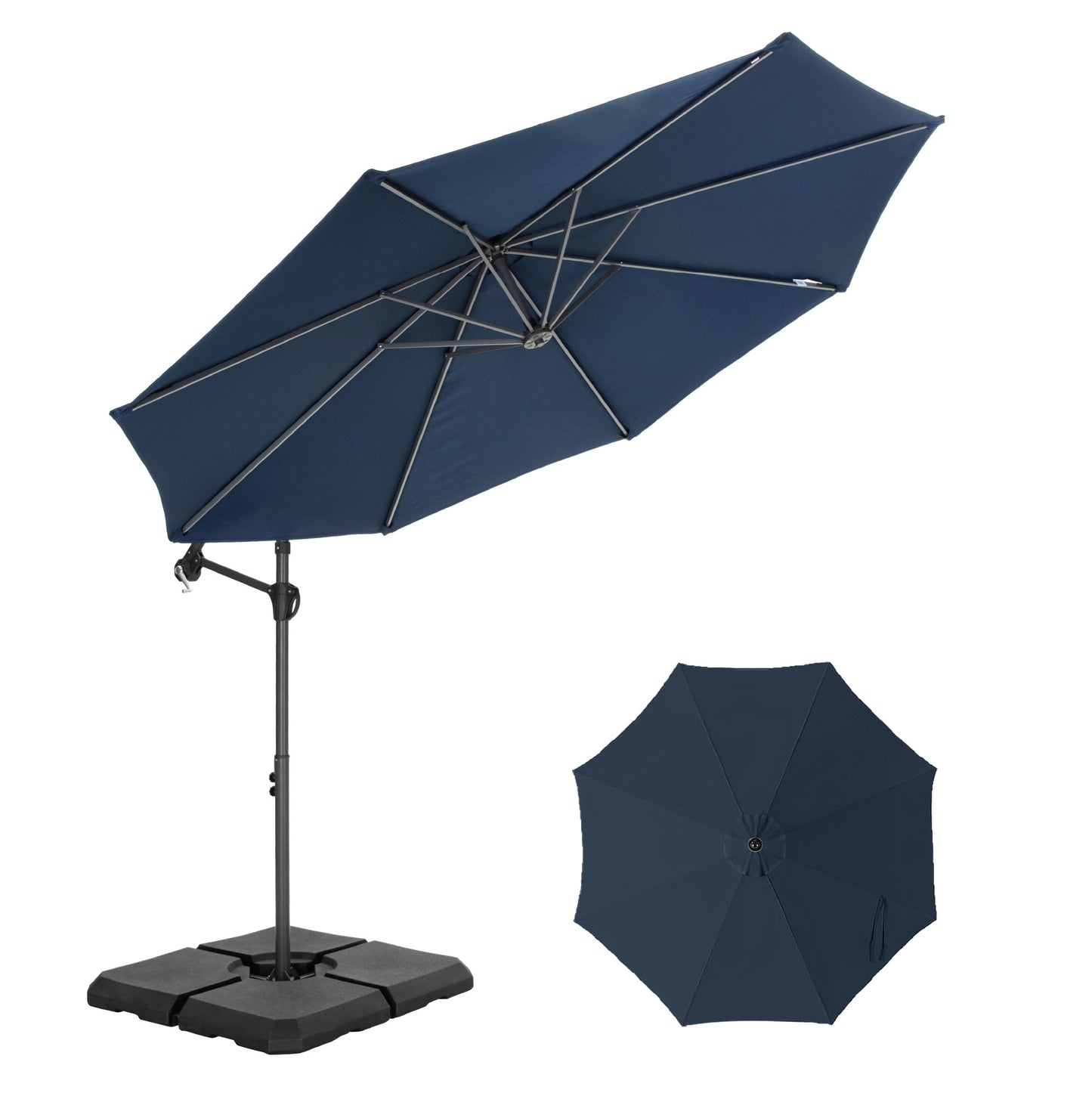 Summit Living 10 FT Patio Umbrella Offset Cantilever Umbrella with Weighted Base Included Navy Blue