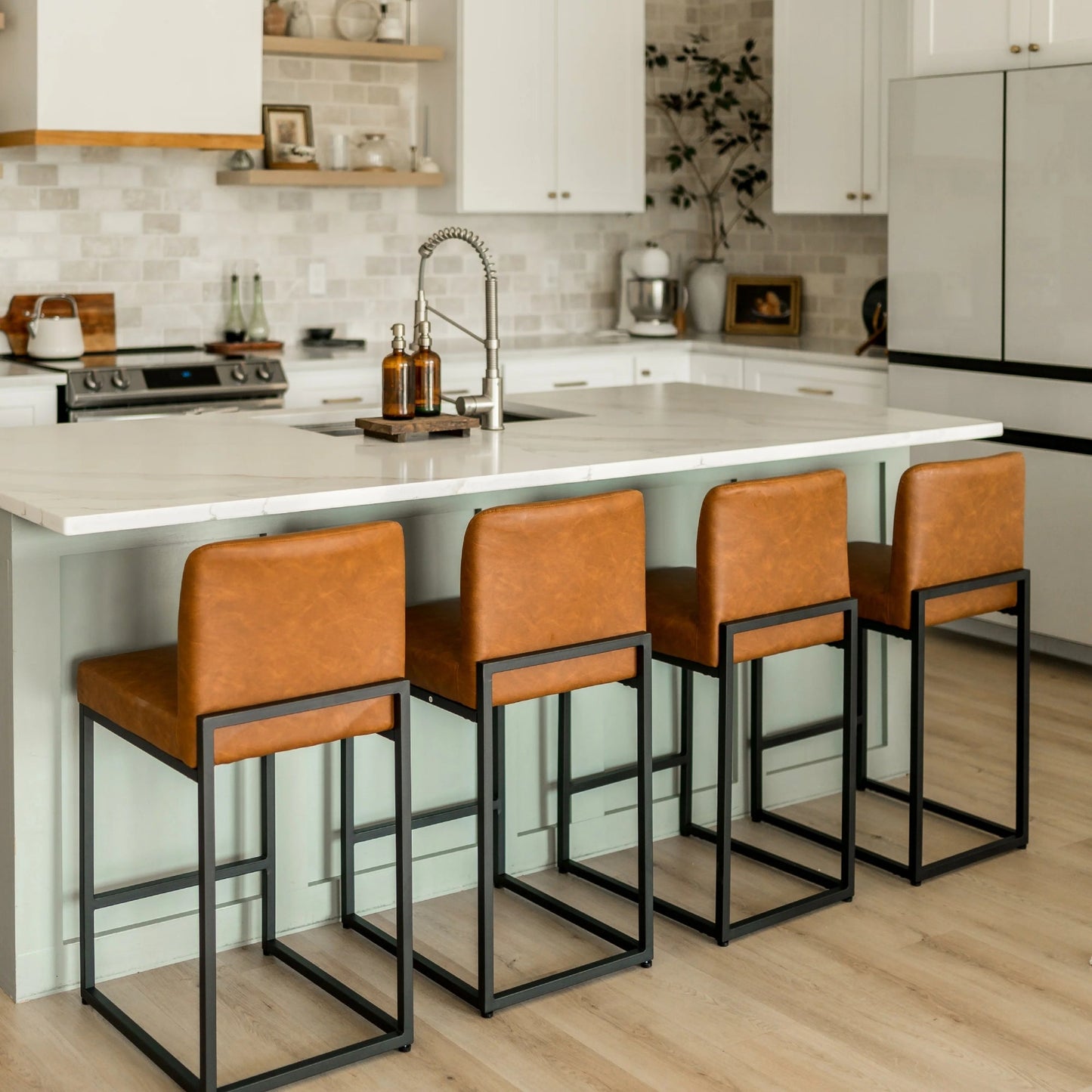 MF Studio Bar Stool with Back Set of 4, 24" Counter Height Bar Stool with 3.5" Thick Padding for Home Kitchen, Brown