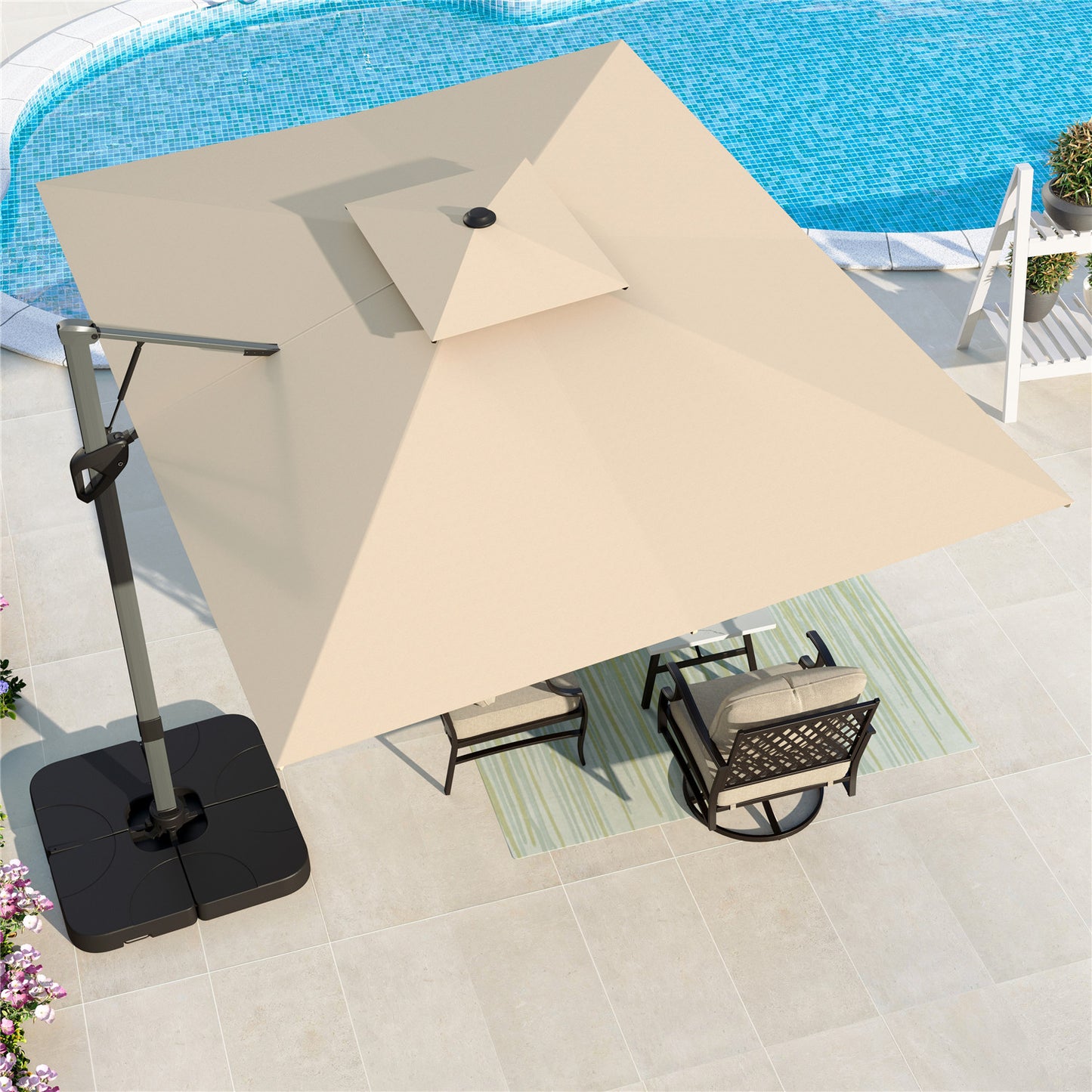 Summit Living 12¡¯ x 9 Offset Patio Umbrella Large Deck Cantilever Outdoor Umbrella with Base Included Beige