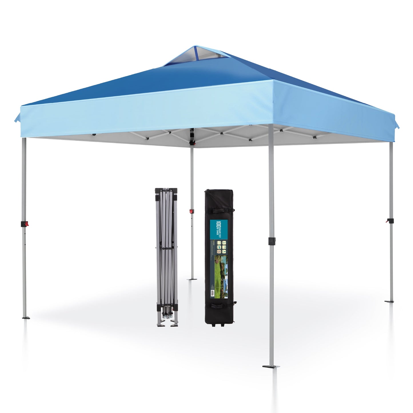 Summit Living 10 x 10ft Pop up Canopy Tent Straight Legs Instant Canopy for Outside with Wheeled Bag - Dark & Light Blue