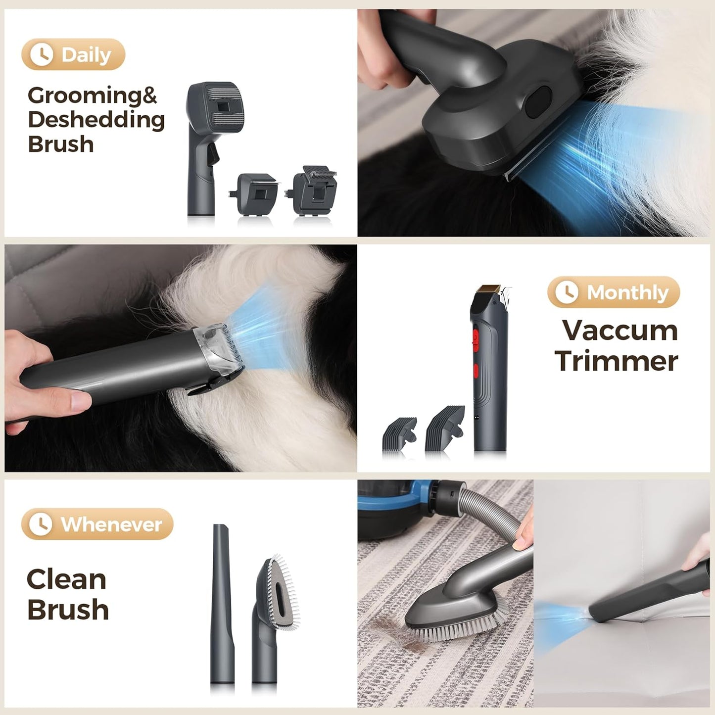 WATTSMART Pet Grooming Kit & Dog Hair Vacuum, 6-in-1 Dog Grooming Kit Suction 99% Pet Hair, 8 Pet Grooming Tools, Wheeled for Easy Pet Grooming