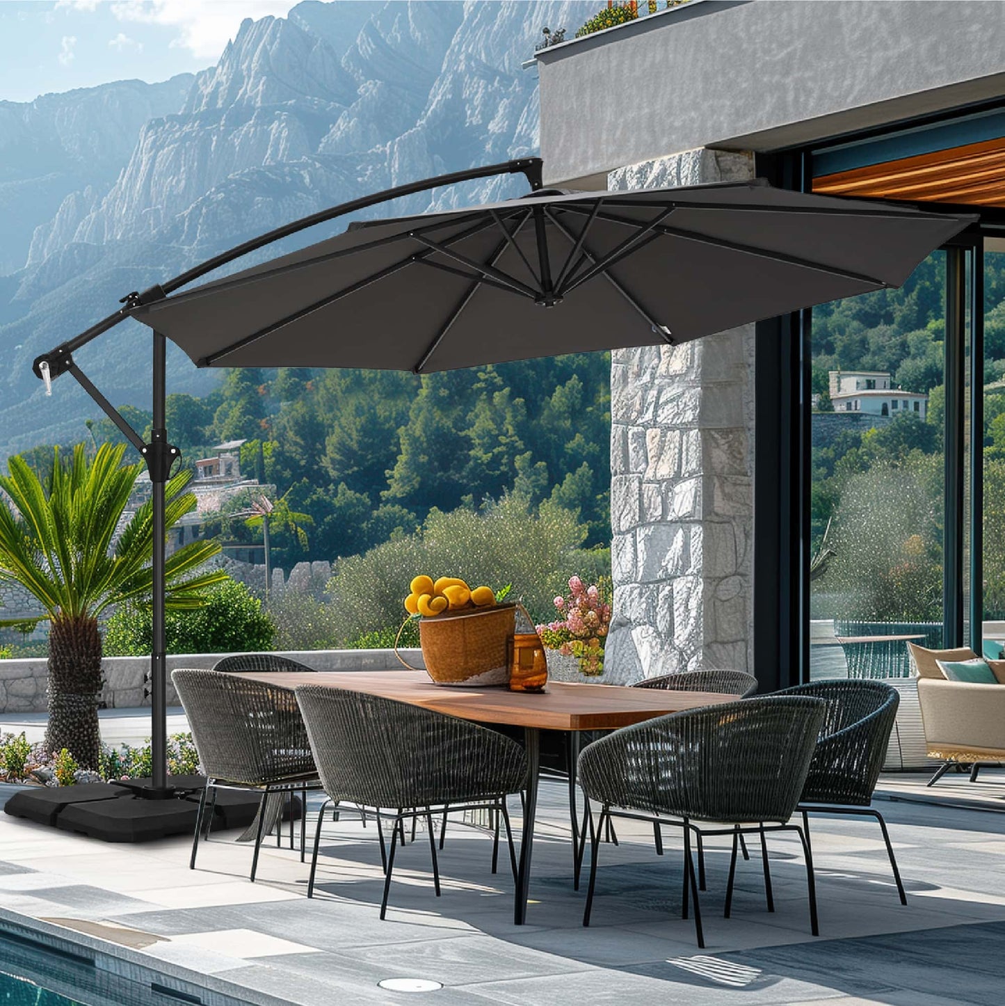 Summit Living 10 FT Patio Umbrella Offset Cantilever Umbrella Gray