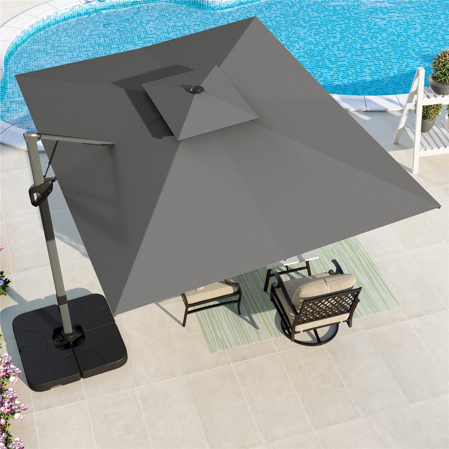 Summit Living 12¡¯ x 9 Offset Patio Umbrella Large Deck Cantilever Outdoor Umbrella with Base Included Gray