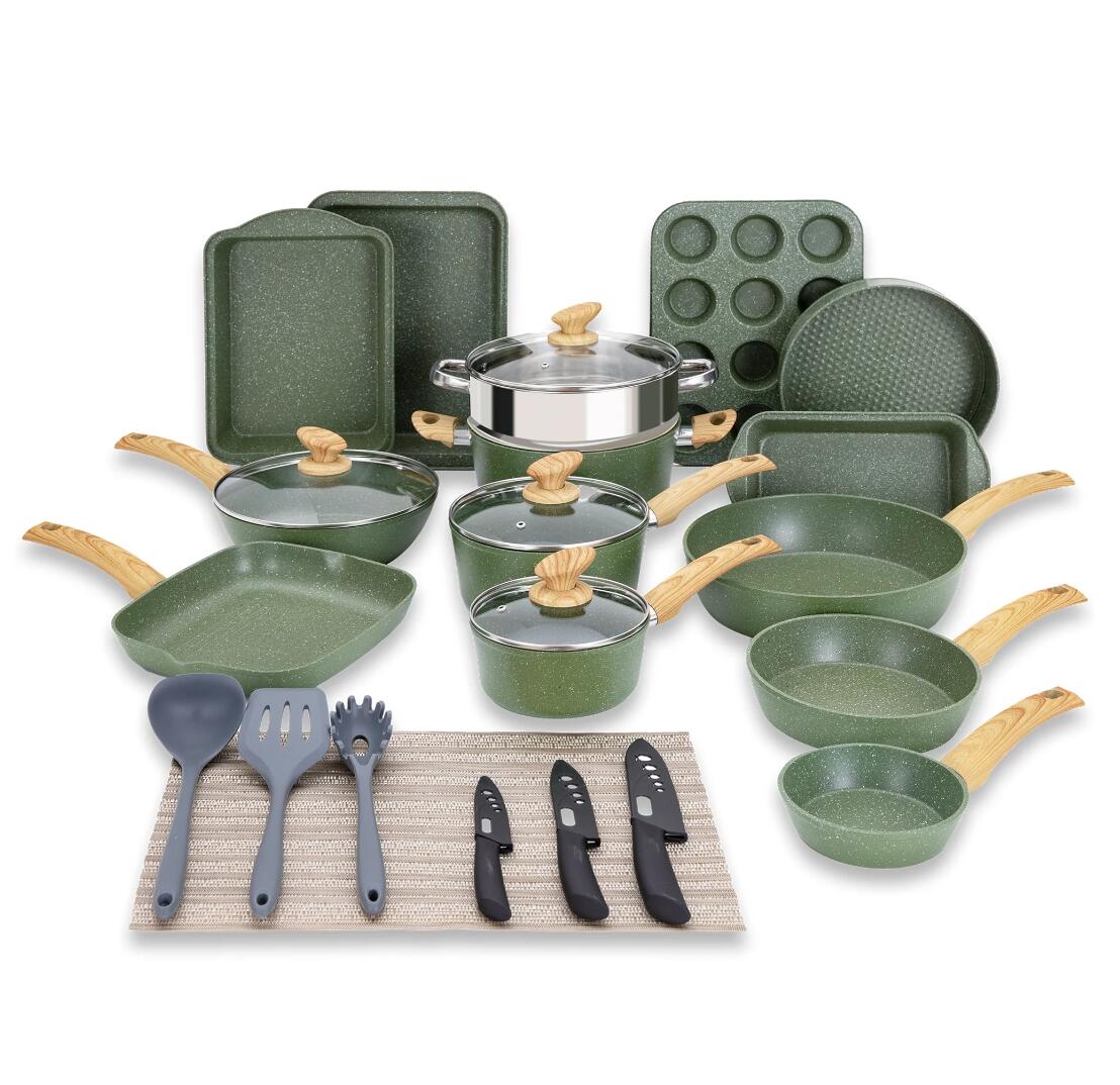 MF Studio 30 Pieces Cookware & Bakeware Set Granite Nonstick Pots and Pans, Green
