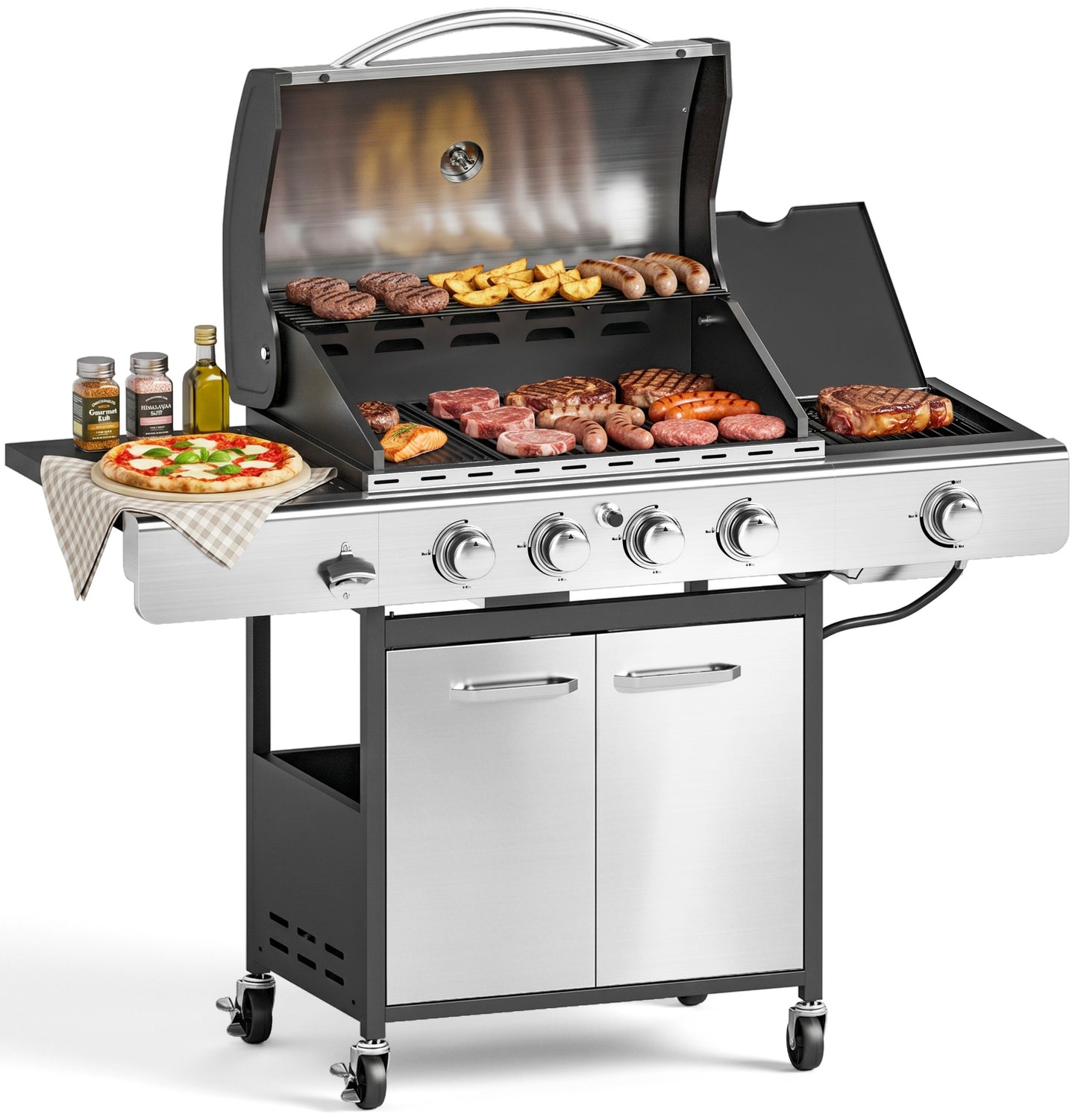 MF Studio 4-Burner Propane Gas Grill with Griddle & Infrared Side Burner – 645 sq.in Extra Large Cooking Area Stainless Steel Outdoor BBQ Grill