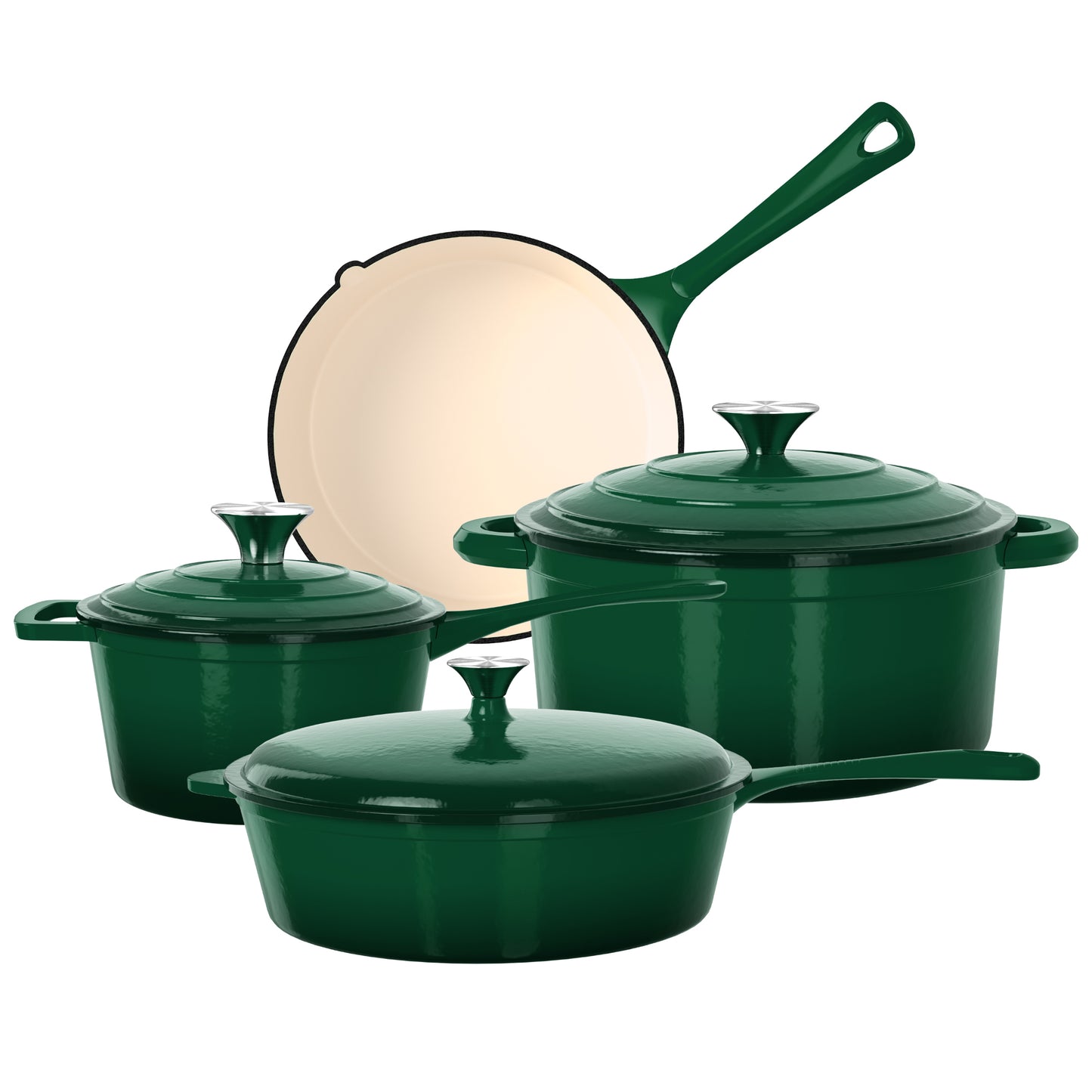 MF Studio 7-Piece Enameled Cast Iron Cookware Sets, Heavy Duty Ceramic Coated Pots and Pans Set, Emerd Dutch Ovens Set