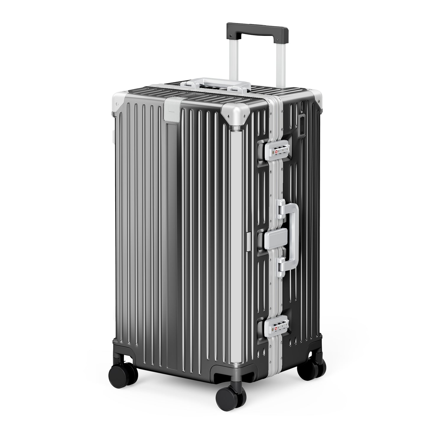 SUMMIT LIVING 26 Inch Checked Trunk Luggage, Lightweight Zipperless PC Hardshell Suitcase with Aluminum Frame, TSA Locks, Spinner Wheels, USB Charging, Black