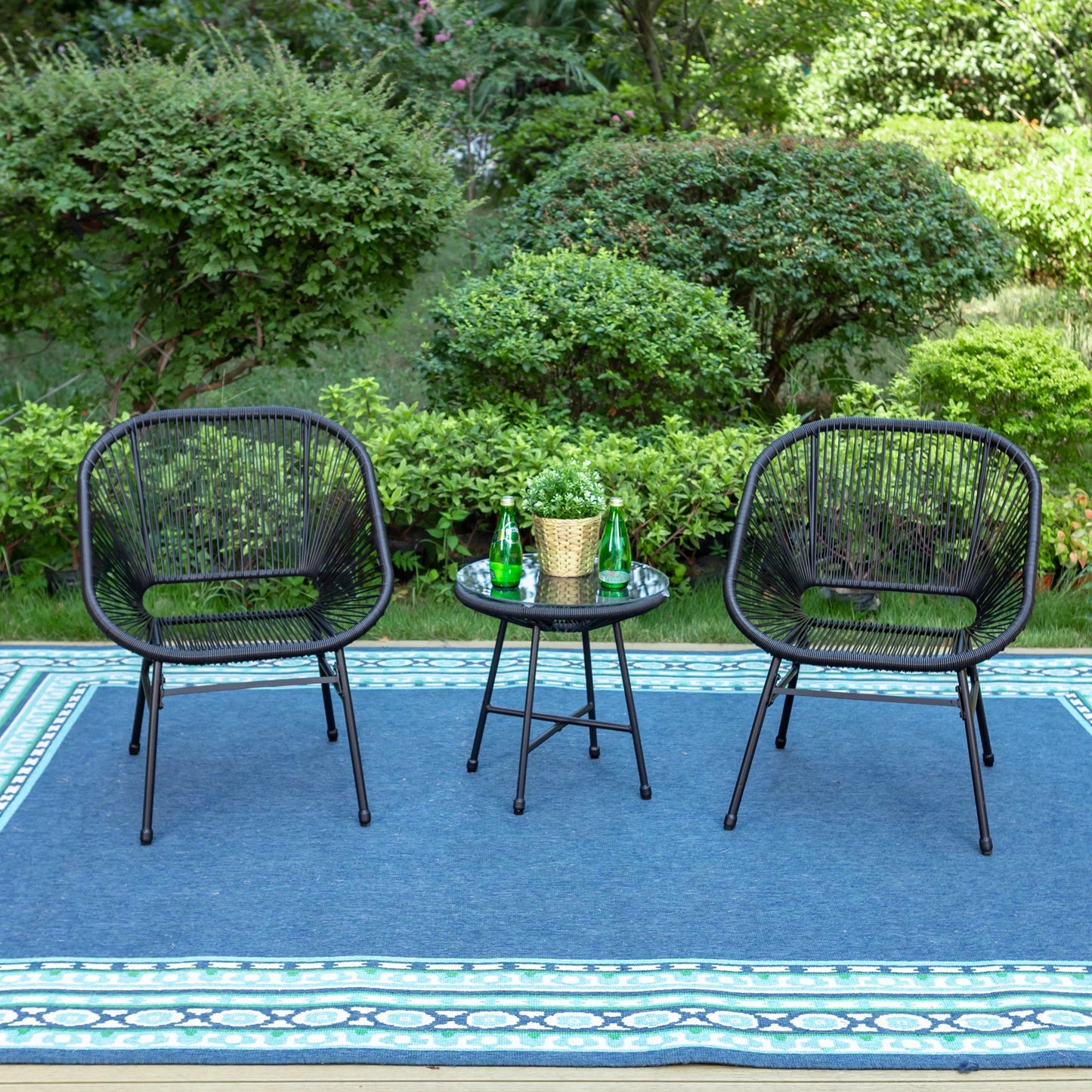 MF-Studio-3-Piece-Outdoor-Patio-Bistro-Set-with-Handwoven-PE Rattan-Rope-Chairs-Glass-Top-Coffee-Table- Black
