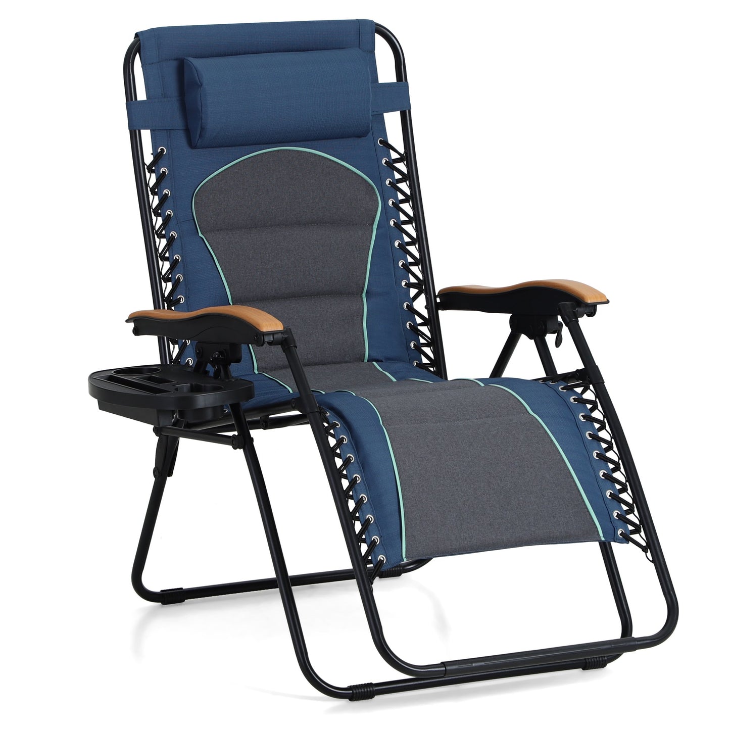 MF Studio Oversized Zero Gravity Chair,Padded Folding Lounge Recliners With Cup Holder,Blue