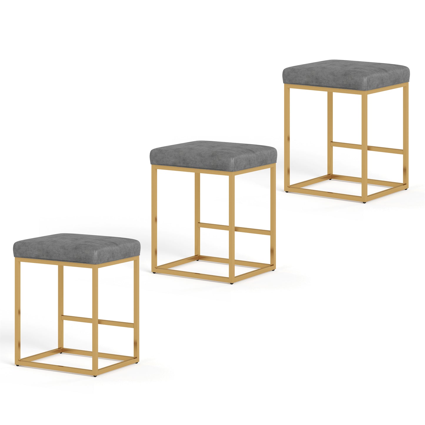 Summit Living 24 Inch Counter Height Bar Stools for Kitchen, Upholstered Faux Leather Backless Stools Farmhouse Island Chairs Set of 2, Gold & White