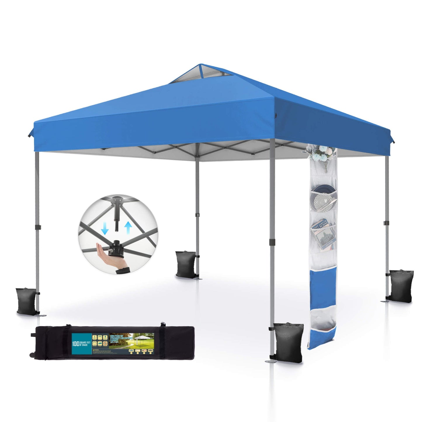 Summit Living 10 x 10 Ft Pop-up Canopy Tent Straight Legs Instant Canopy for Outside with Wheeled Bag Blue